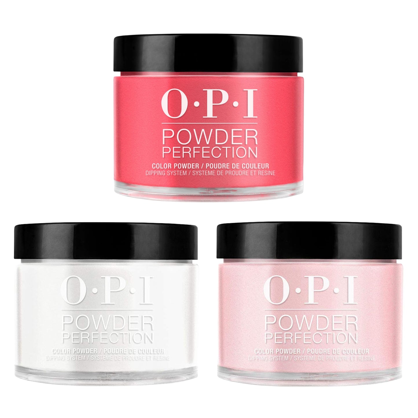 White Smoke OPI Powder Perfection Iconic Shades Tio Bundle | Funny Bunny + Bubble Bath + Big Apple Red