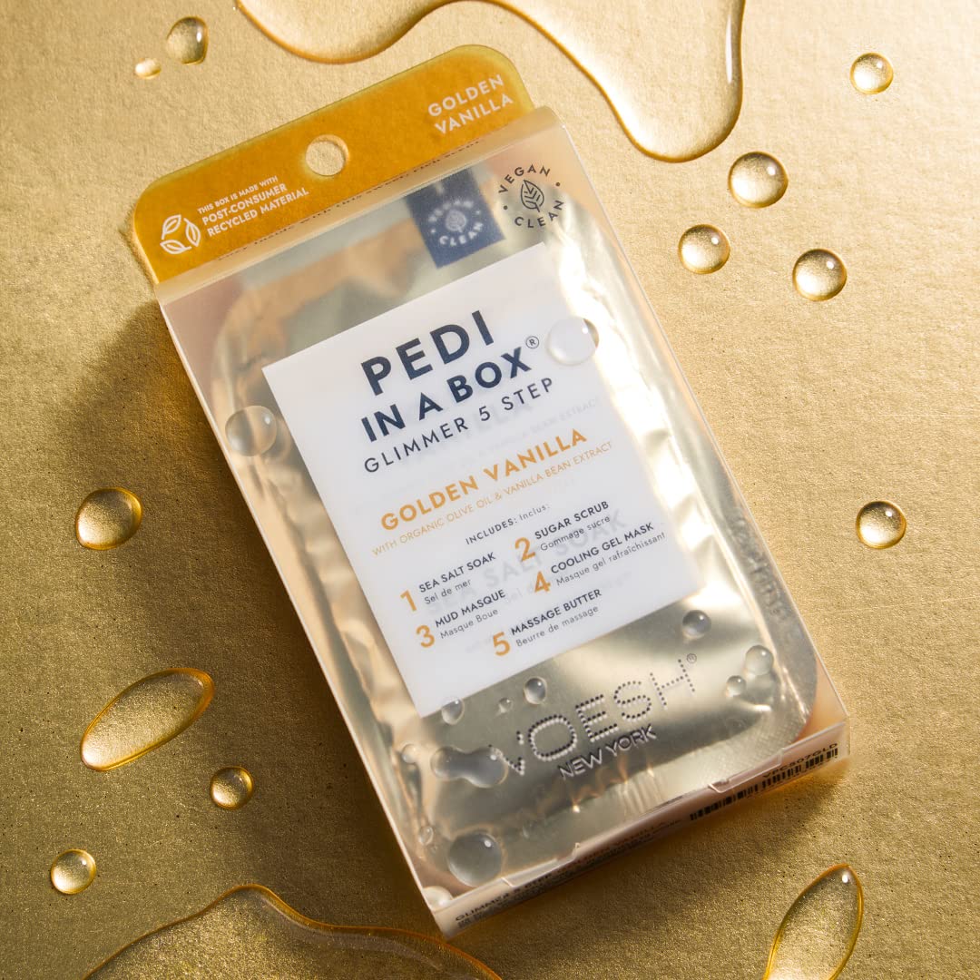 Light Goldenrod VOESH Pedi in a Box Glimmer - 2 Packs, Golden Vanilla, Pedi in a Box, Spa Pedicure Kit, Sparkly Pedicure, DIY Pedi, Foot Care, At-Home Pedi Products, Vegan Skincare