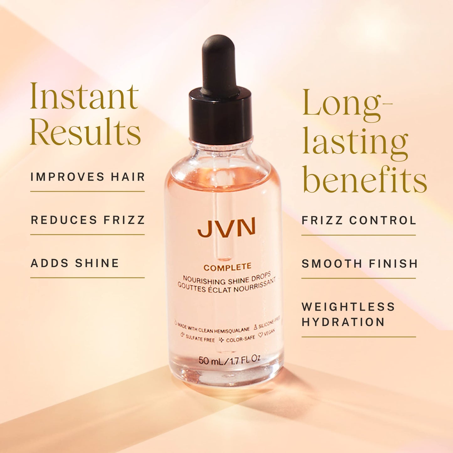 Antique White JVN Complete Nourishing Shine Drops, 1.7 Fl Oz, Frizz Fighting, Hair Smoothing Oil for Shine and Strength, Hair Care for Women and Men, Silicone Free