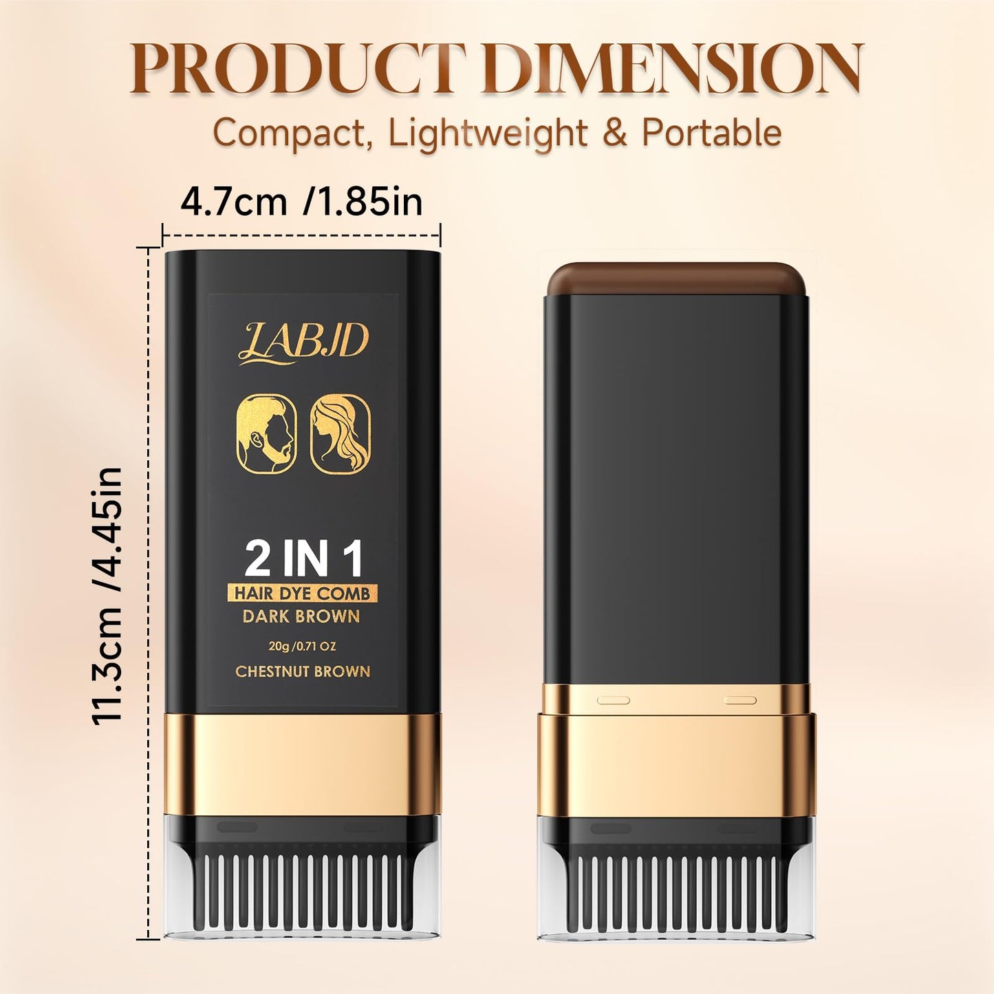 Antique White Hair Dye Comb, 2-in-1 Hair Color Stick with Comb to Cover Gray and White Hair,Safe Convenient Waterproof and Sweat-Proof Comb Hair Dye Cream, Portable Hair Colouring for Women Men, Chestnut Brown