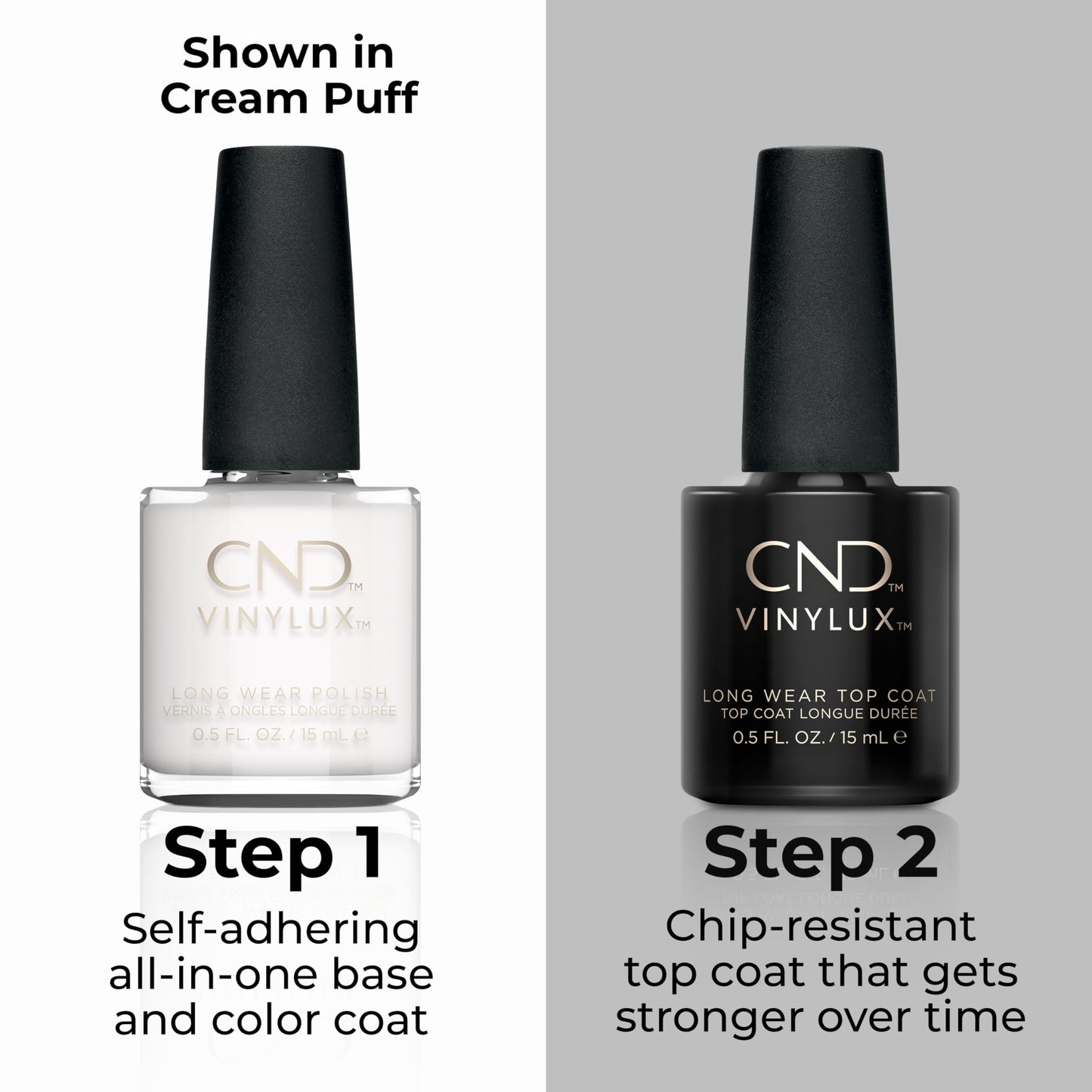 Gray CND Vinylux Longwear White Nail Polish, Gel-like Shine & Chip Resistant Color, Cream Puff, 0.5 fl. oz