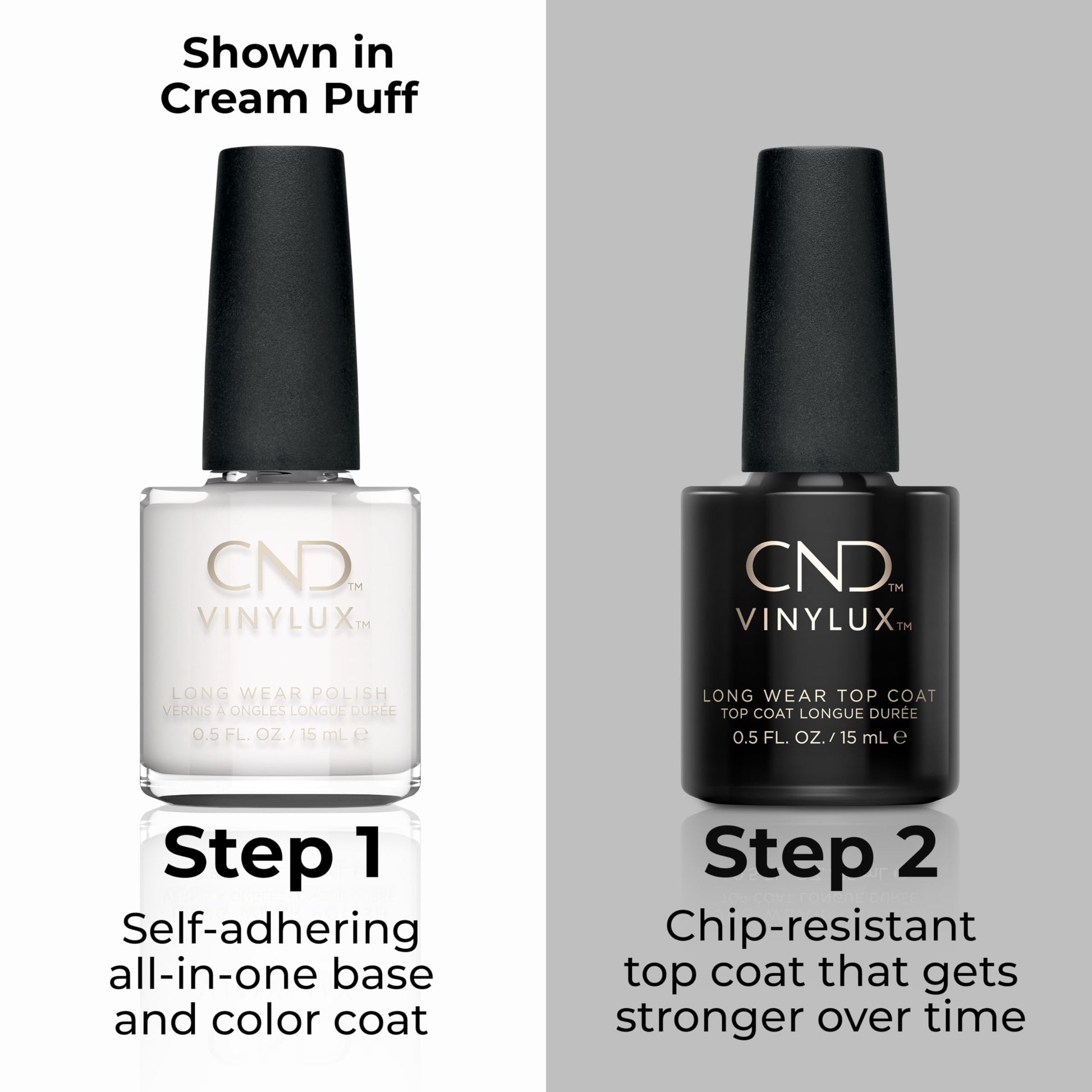 Gray CND Vinylux Longwear White Nail Polish, Gel-like Shine & Chip Resistant Color, Cream Puff, 0.5 fl. oz