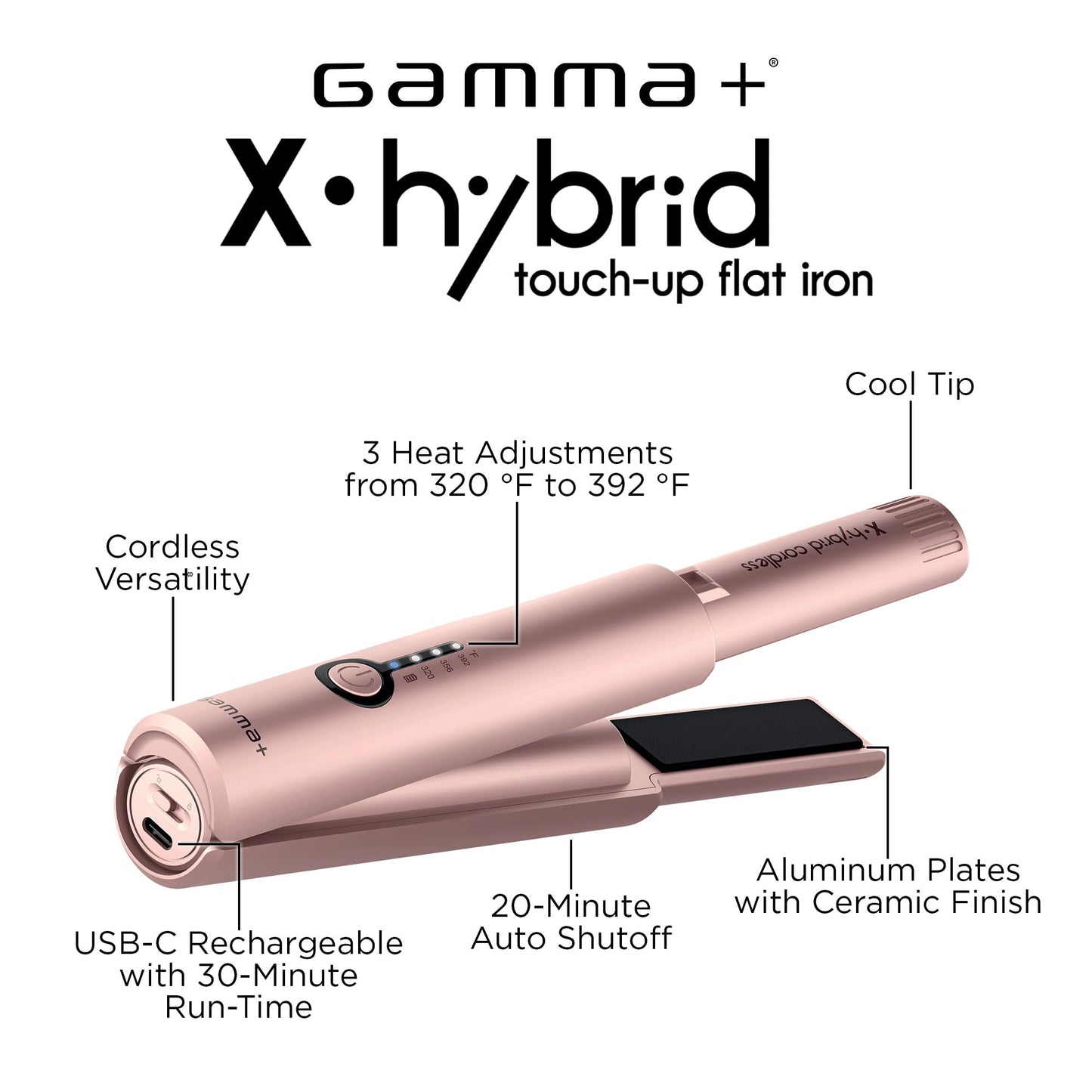 White Smoke GAMMA+ X-Hybrid Cordless Flat Iron with Aluminum Plates, Travel Size for Quick Touch-Ups