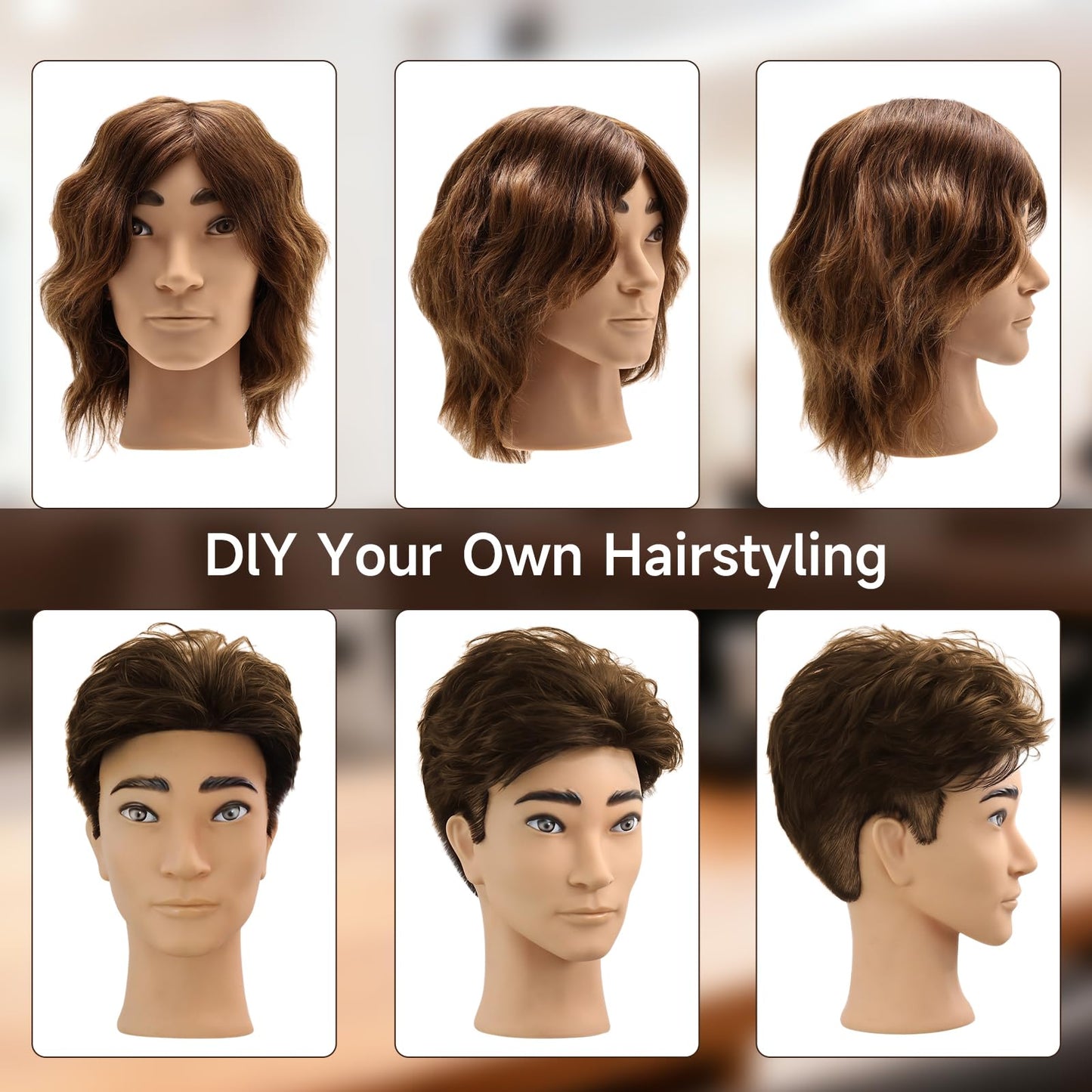 White Smoke Barber Mannequin Head Male, Mannequin Head Human Hair for Practicing Haircut, Cosmetology Mannequin Head with 100% Human Hair