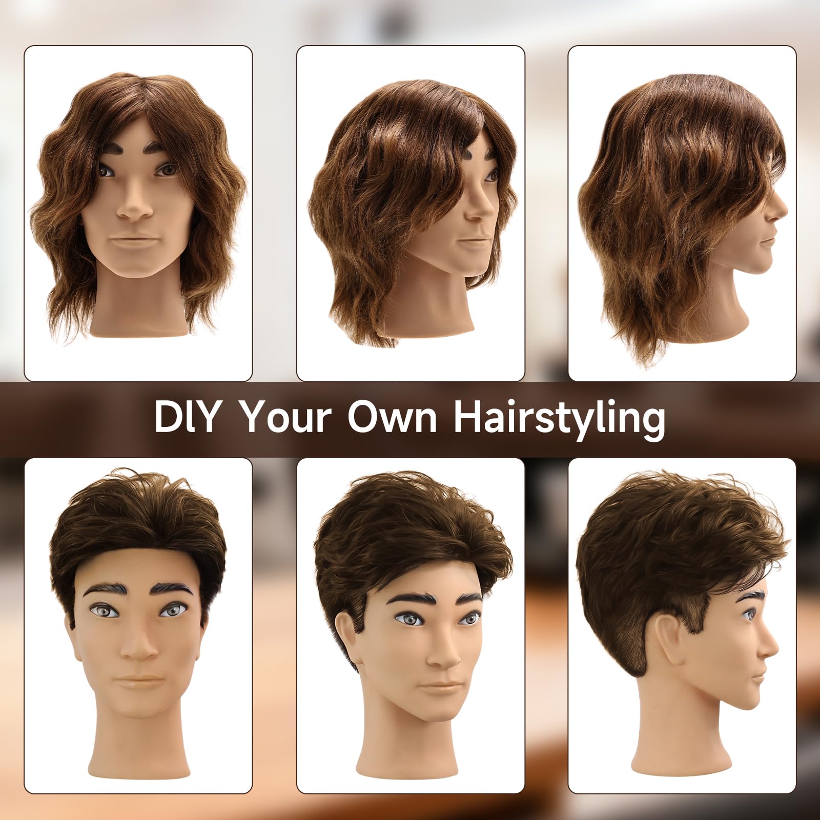 White Smoke Barber Mannequin Head Male, Mannequin Head Human Hair for Practicing Haircut, Cosmetology Mannequin Head with 100% Human Hair
