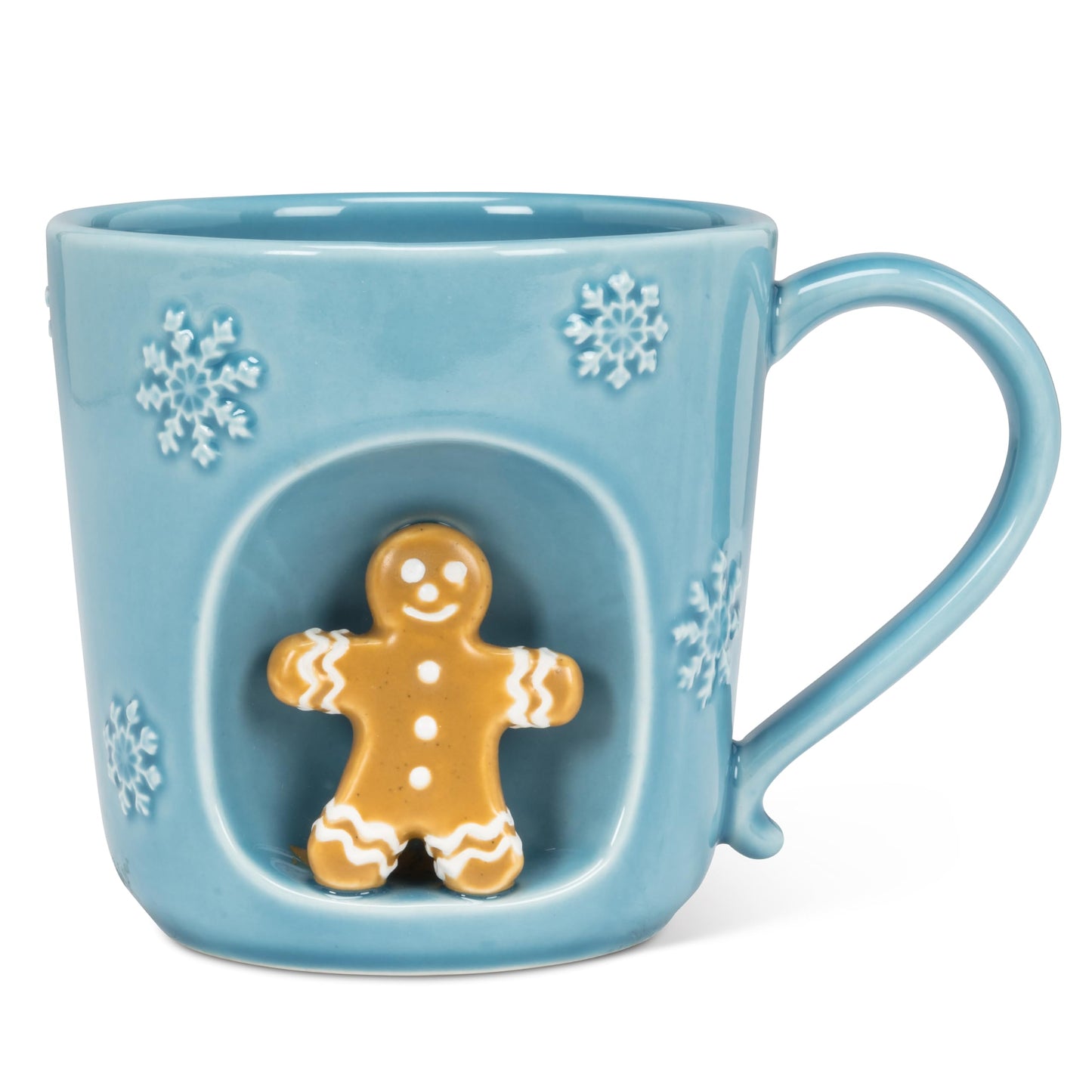 White Smoke Abbott Collection Alcove Snowflake Mug with Gingerbread Man - Stoneware, Blue/Brown, 4 inches H (14oz)
