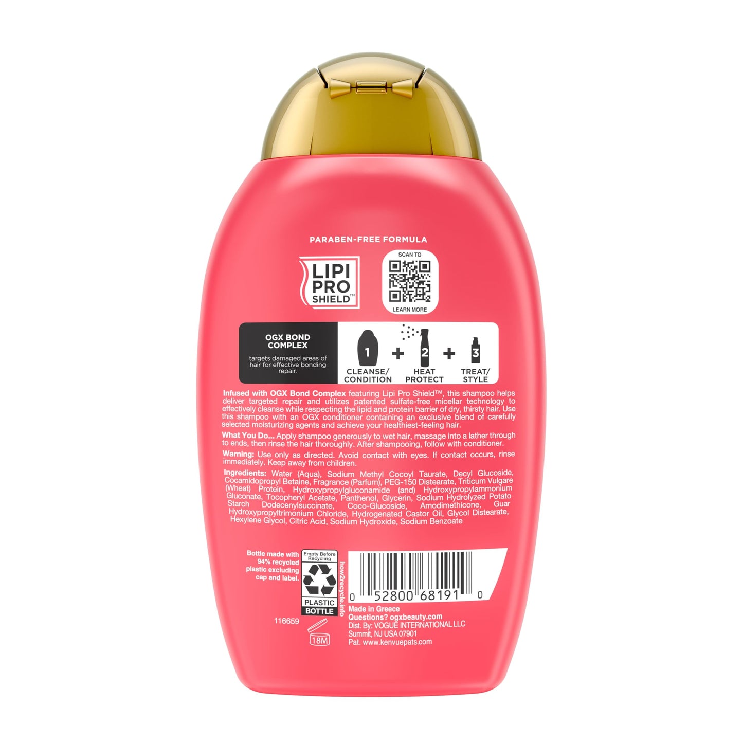 White Smoke OGX Repair & Protect Bond Protein Repair Shampoo, Lightweight Hair Wash Cleanses & Targets Damaged Hair for Effective Bond Repair, Formulated without Parabens, 13 fl. oz