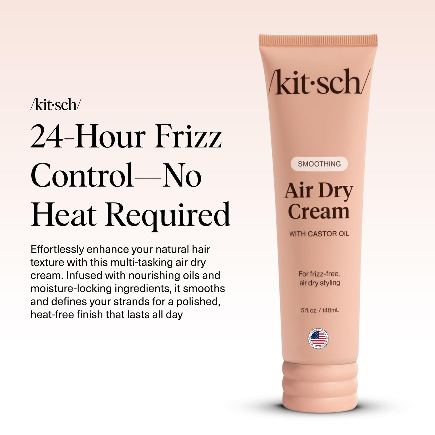 White Smoke Kitsch Smoothing Air Dry Cream for Hair – Frizz Control Hair Care Product with Castor Oil & Coconut Oil – Weightless Styling Cream - Enhances Natural Texture Appearance | Ideal Gifts for Women – 5 oz