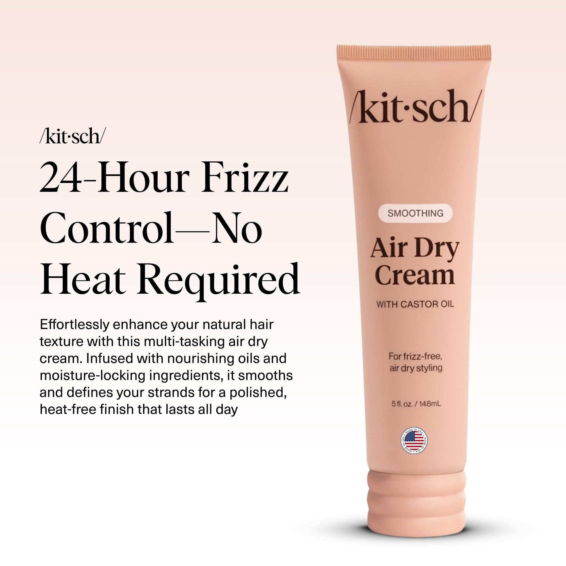 White Smoke Kitsch Smoothing Air Dry Cream for Hair – Frizz Control Hair Care Product with Castor Oil & Coconut Oil – Weightless Styling Cream - Enhances Natural Texture Appearance | Ideal Gifts for Women – 5 oz