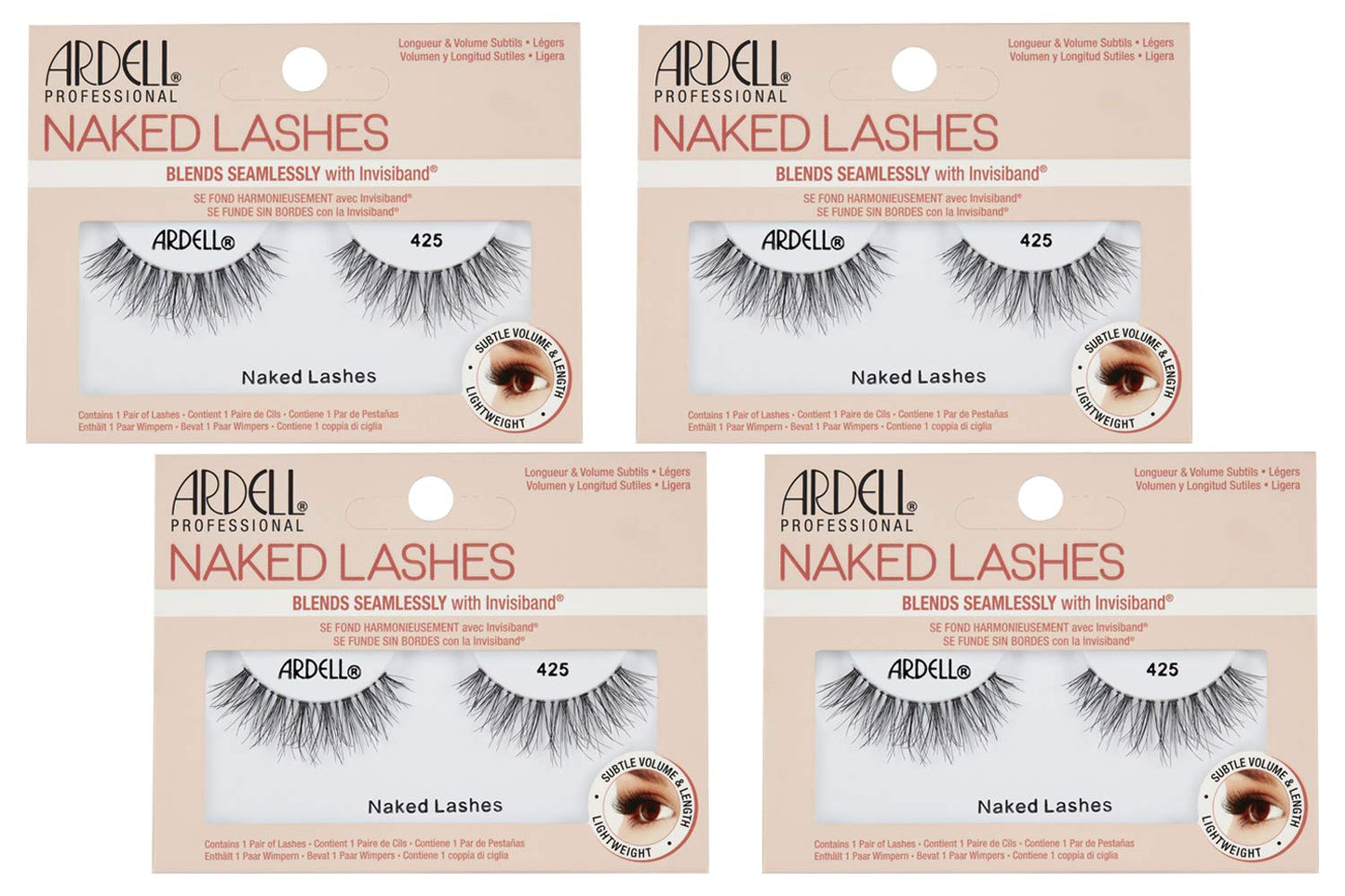White Smoke Ardell Naked Lashes Natural 425 with Invisiband – Natural-Looking False Eyelashes for Everyday Wear, Lightweight Strip, 4 Pairs