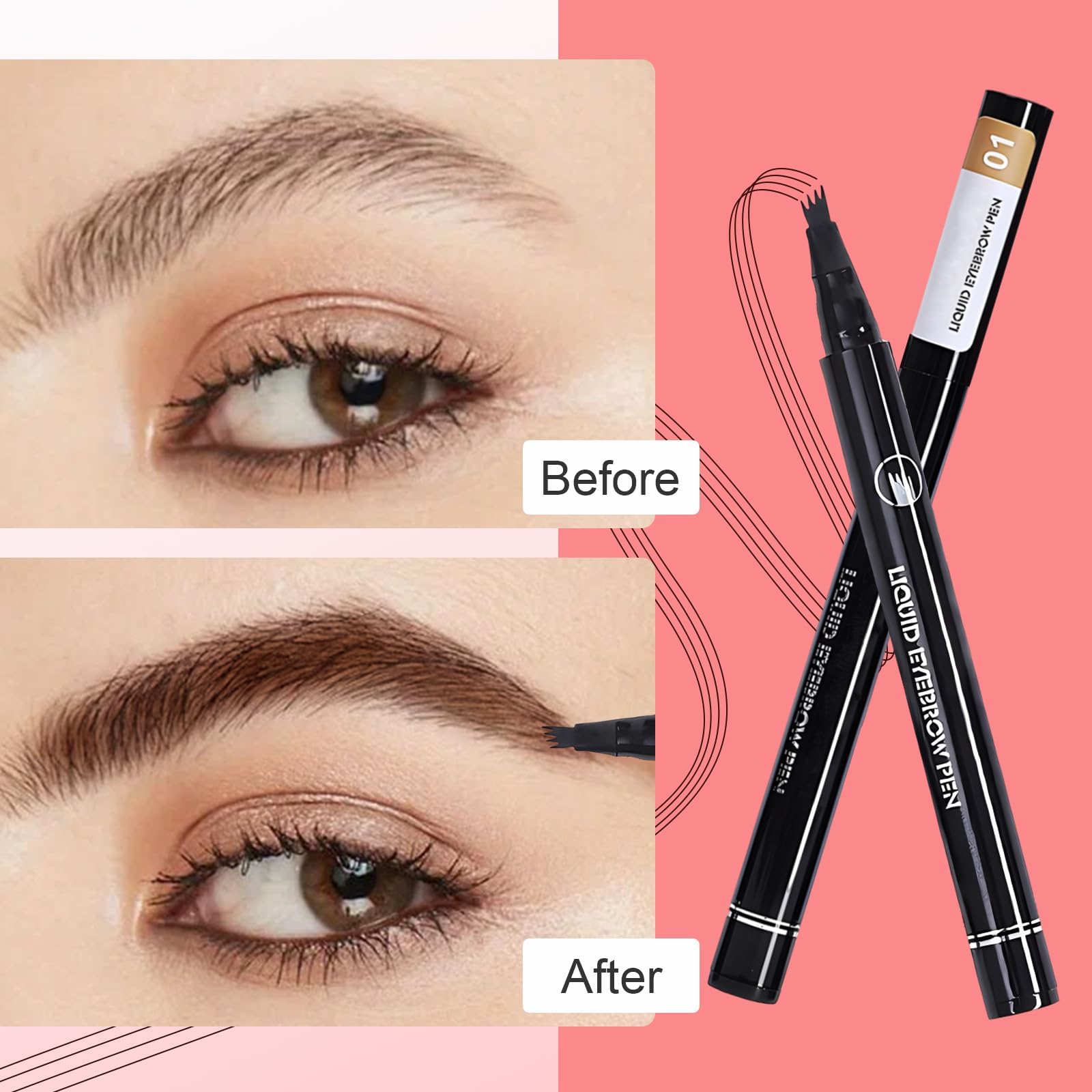 Light Coral Microblading Eyebrow Pencil, 2025 New Magic Eyebrow Tattoo Pencil 4 Fork Tip, Natural Long-Lasting Smudge-proof Fine Stroke eyebrow microblading Pen for Women (Light Brown)