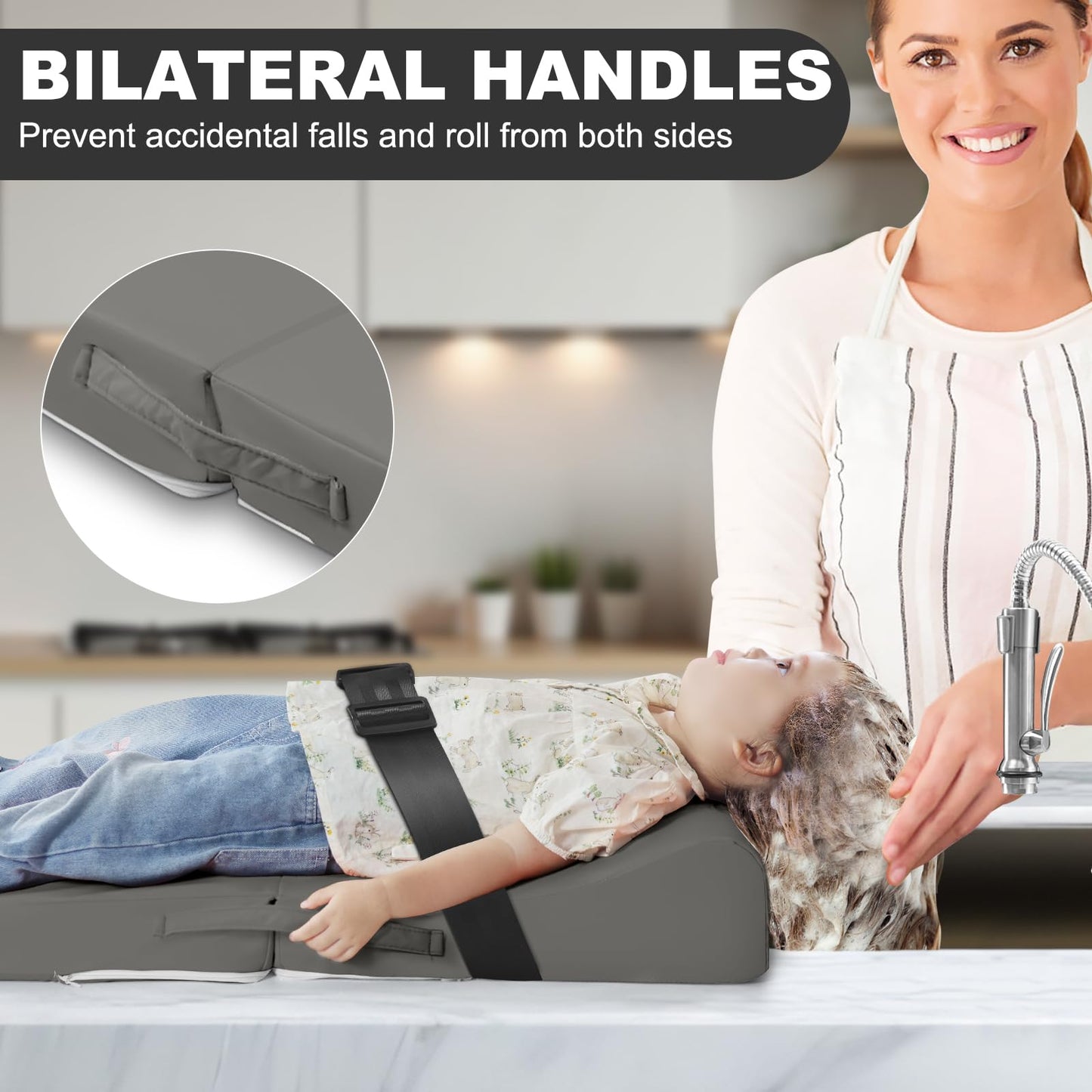 Gray Hair Washing Station for Kids, Sink Shampoo Foam Pad, Anti-Tip Ergonomic Shampoo Neck Support for Kids, Provides Comfortable Support for Sink-Mounted Shampoo Pad (Dark Gray)