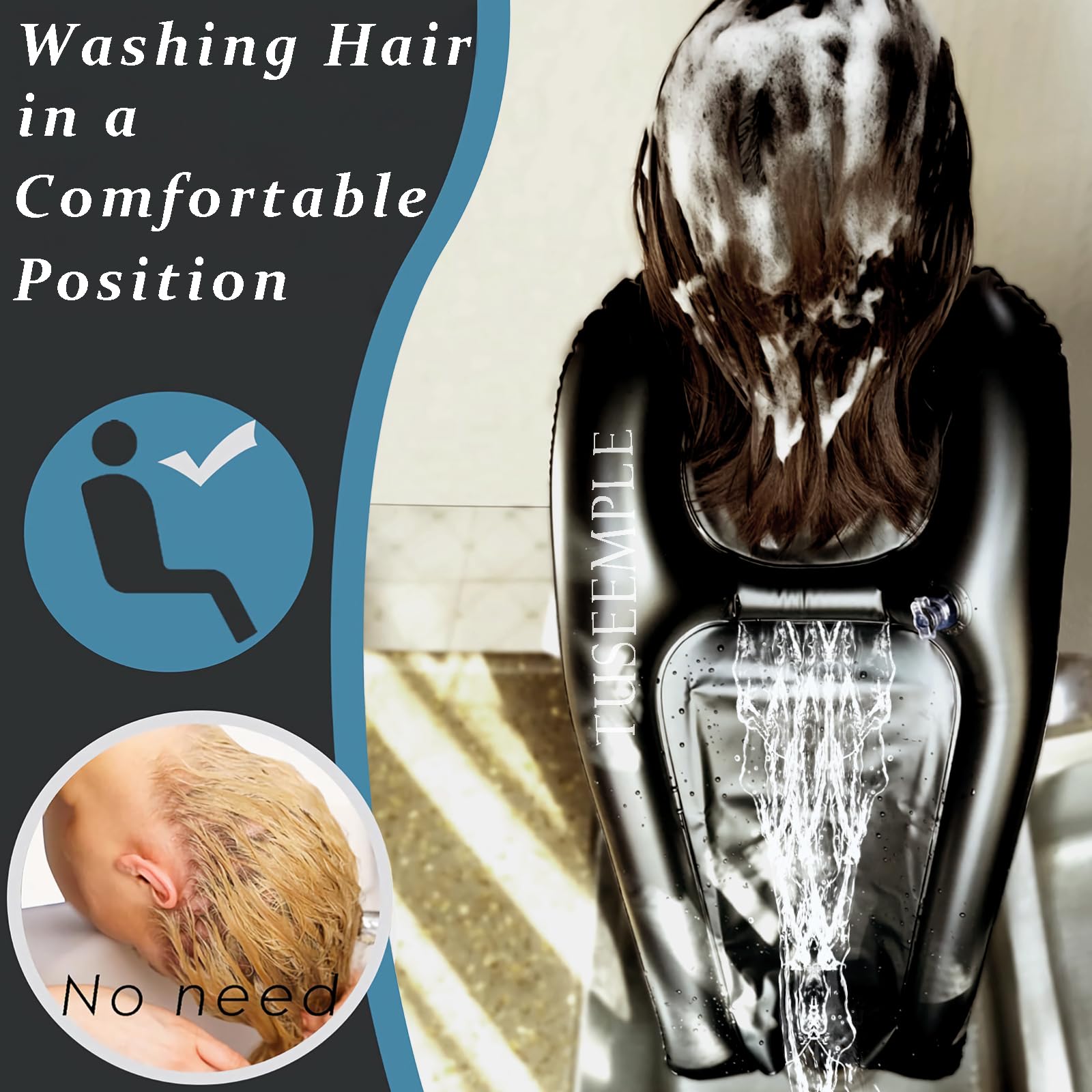 Black Portable Shampoo Bowl for Home, Portable Hair Washing Station for Sink, Hair Washing Tray for Sink at Home (Black)