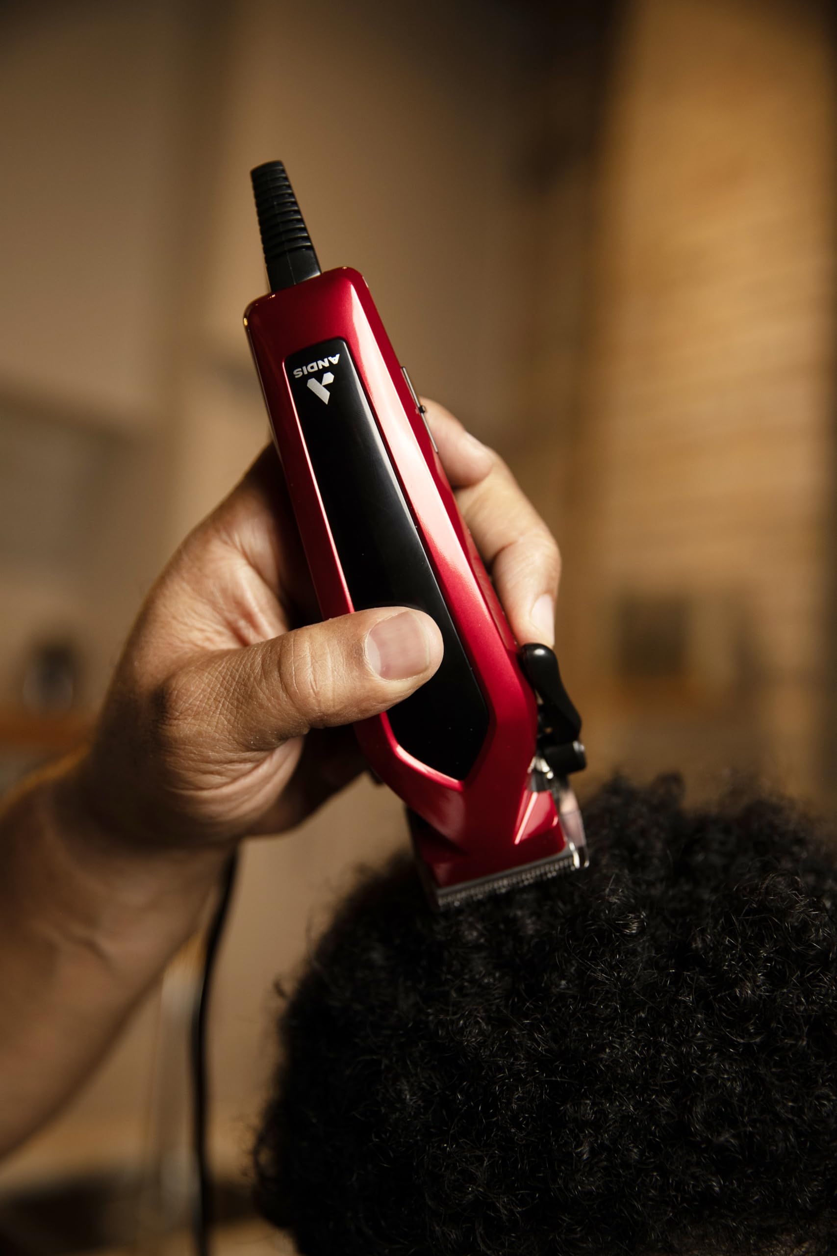 Black Andis 562940 Ultra Clip Corded Clipper & Trimmer 15-PieceHair Cutting Combo Kit, Stainless Steel Blades, Power Pivot Motor, Whisper Quiet, Hanger Loop, Red