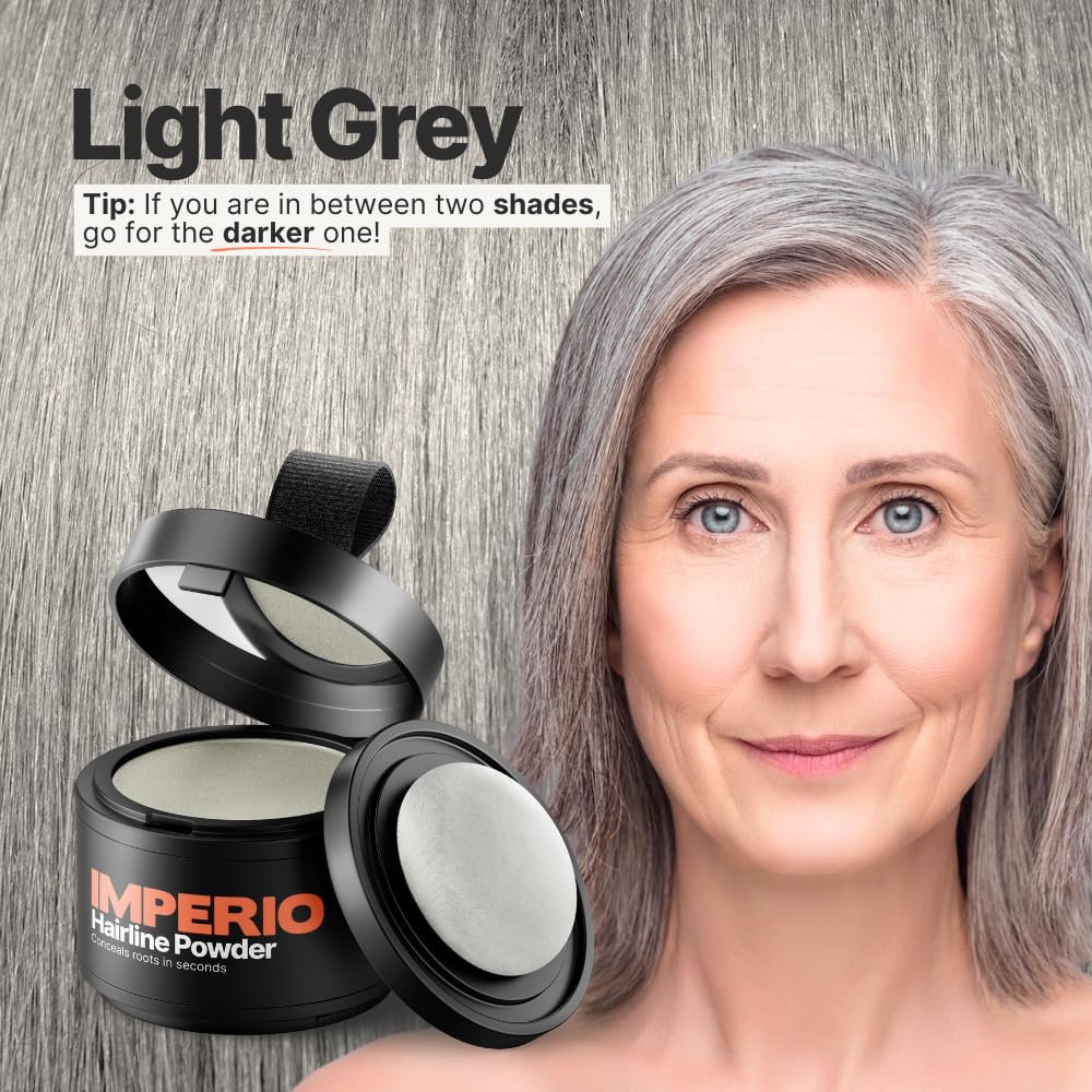 Gray IMPERIO Root Touch Up Hair Powder for Concealing Hair Loss instantly - Hairline Powder for Women & Men - Water resistant Root Cover Up for Thinning Hair in Premium Hairdressing Quality (Light Gray)