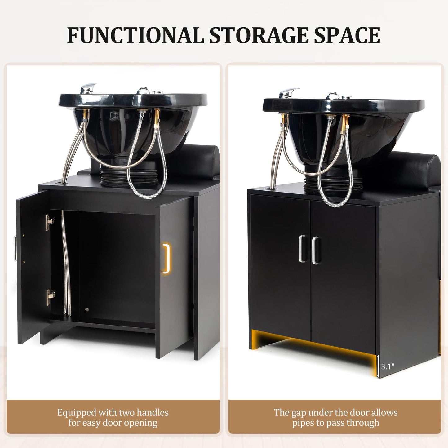 White Smoke OmySalon Salon Shampoo Bowl and Chair, Hair Washing Station w/Tilting Sink & Storage Cabinet, Backwash Barber Chair for Barbershop Beauty Spa Massage Hairdressing