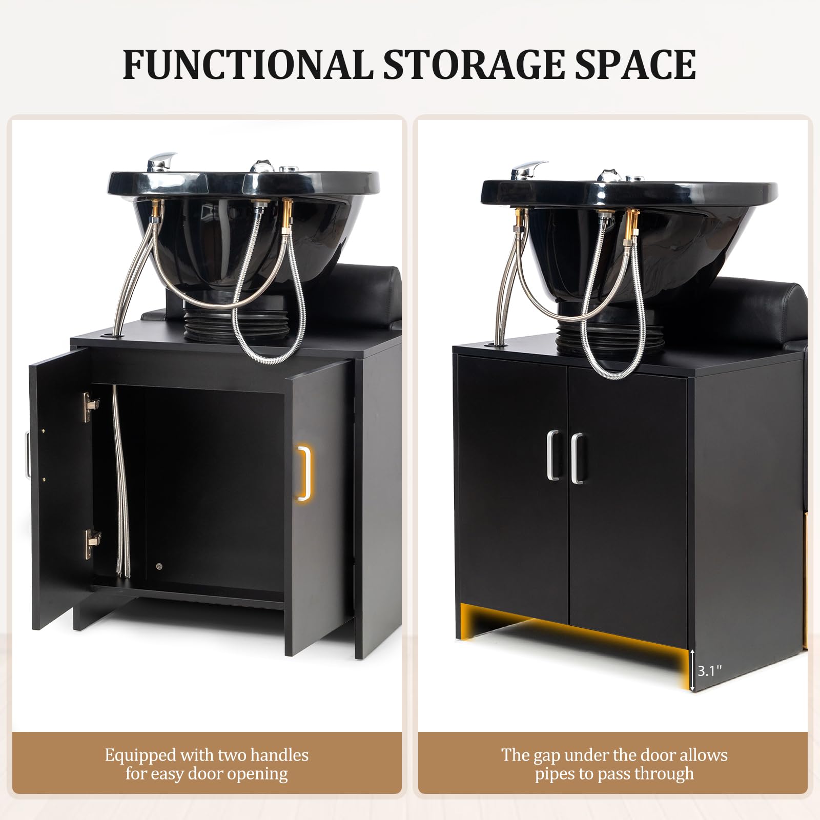 White Smoke OmySalon Salon Shampoo Bowl and Chair, Hair Washing Station w/Tilting Sink & Storage Cabinet, Backwash Barber Chair for Barbershop Beauty Spa Massage Hairdressing