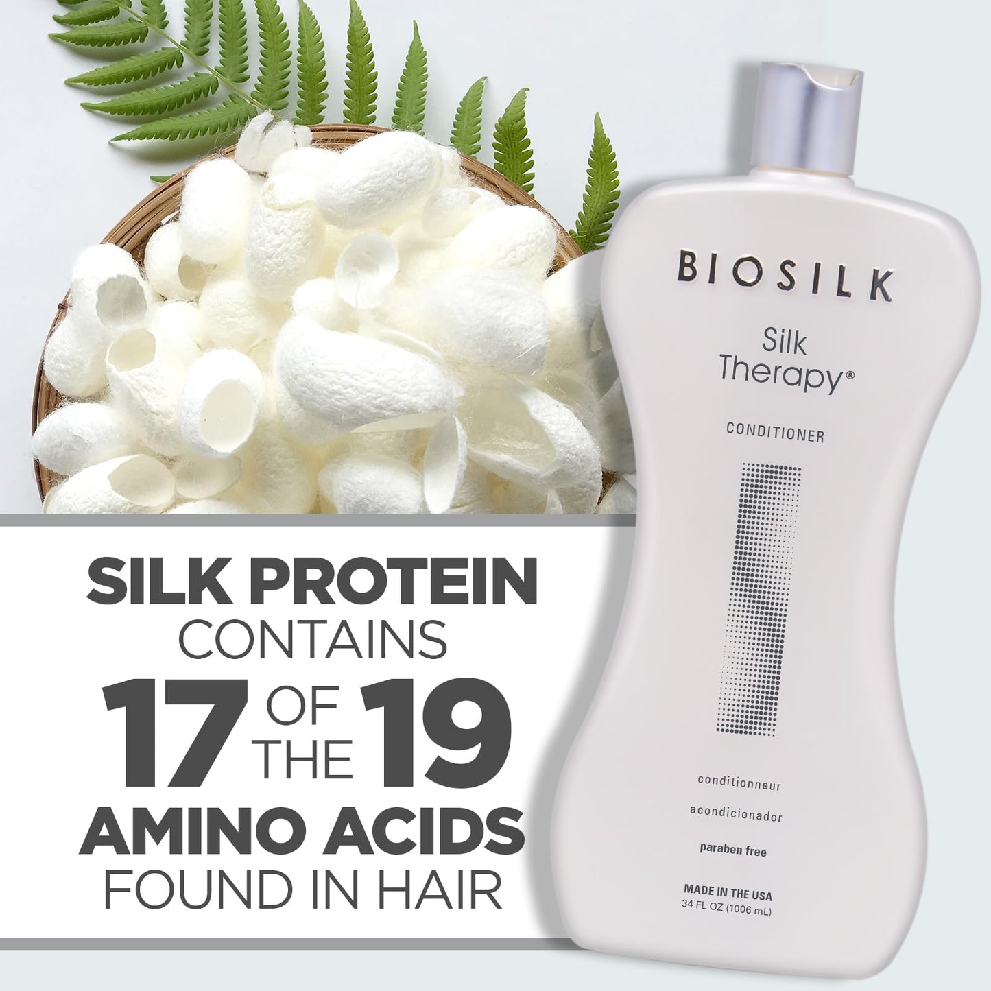 Light Gray BioSilk Silk Therapy Conditioner, Moisturizes & Conditions Hair for Incredible Shine, Detangles & Provides Heat Protection, Sulfate-Free, Paraben-Free, Cruelty-Free, 34 Oz