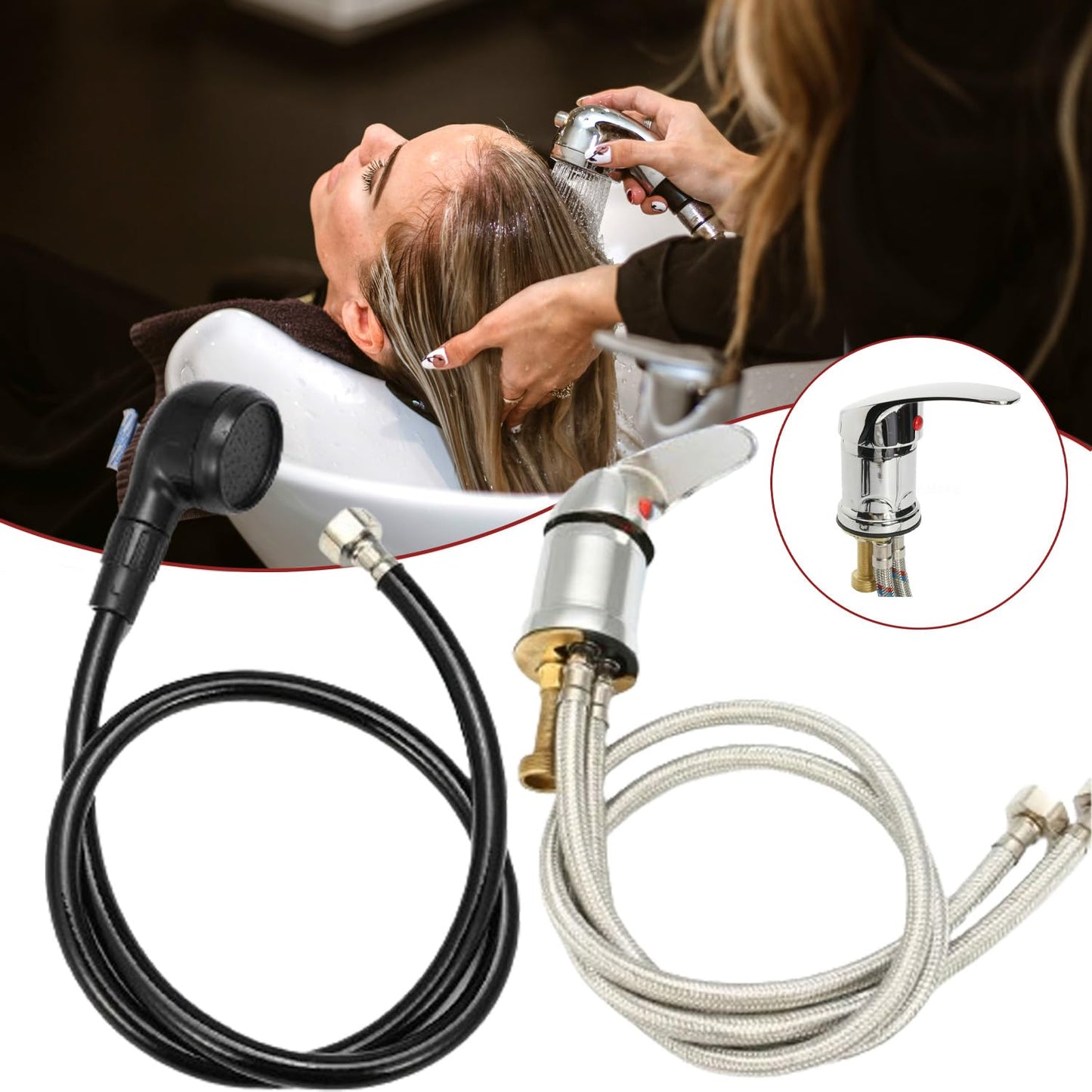 White Smoke Reicyfang Basin Faucet Shower Head Wash Hair Tap Mixing Valve, Brass Salon Shampoo Bowl Faucet and Sprayer Kit, Salon Sink Faucet Replacement or Salon Sink Parts, Salon Spa Hot Cold Mixer