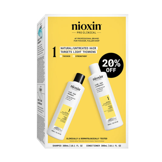 Light Goldenrod Nioxin Duo Kit | System 1 Scalp + Hair Thickening Shampoo & Conditioner, 10.1 Fl Oz Each | For Natural Hair with Light Thinning
