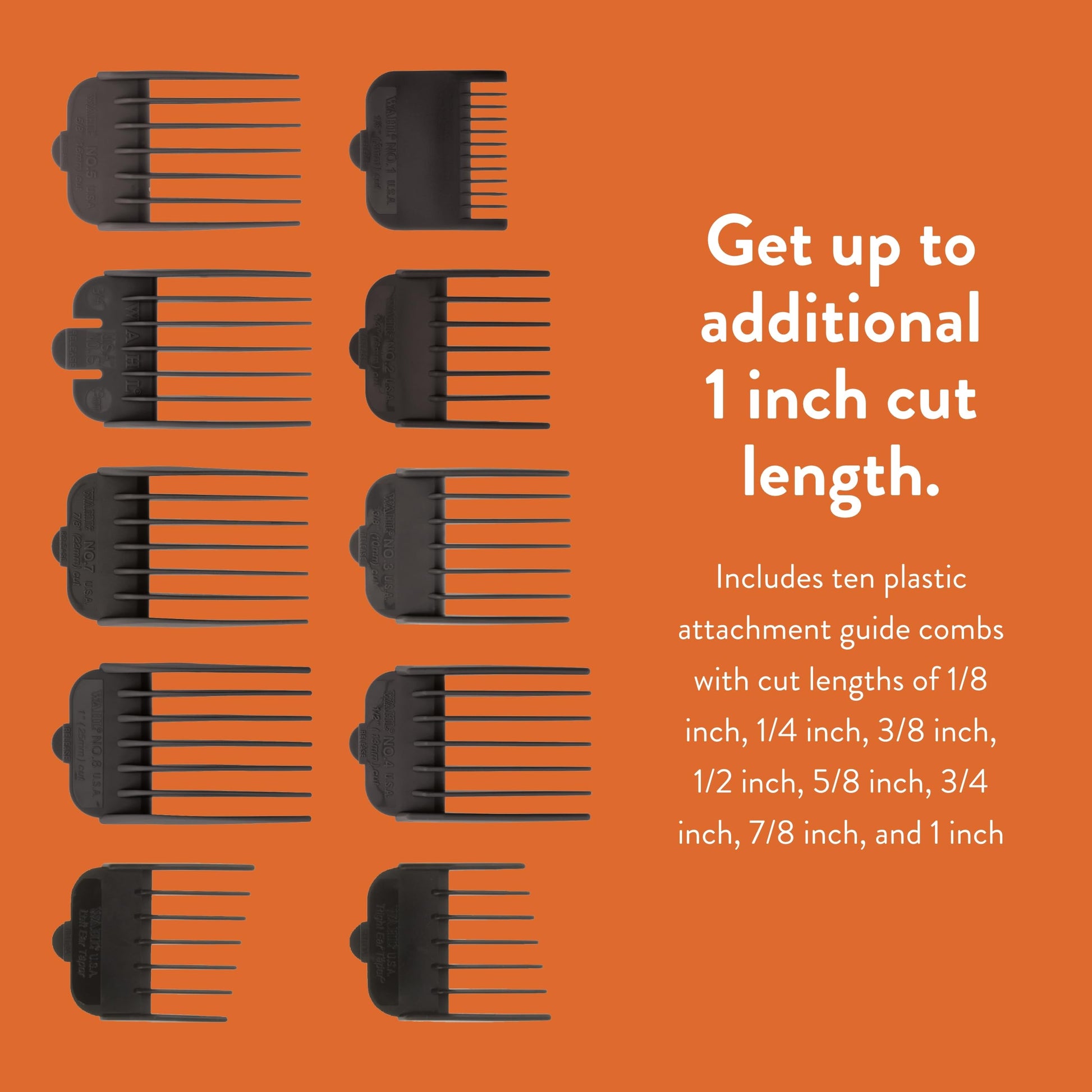 Chocolate WAHL Professional Animal Attachment Guide Comb 10-Pack Grooming Set (Fits only with Wahl's Show Pro Plus, Color Groom, Stable Grip, Iron Horse, Pro Ion, U-Clip, & Deluxe U-Clip Clippers) (3173-500)