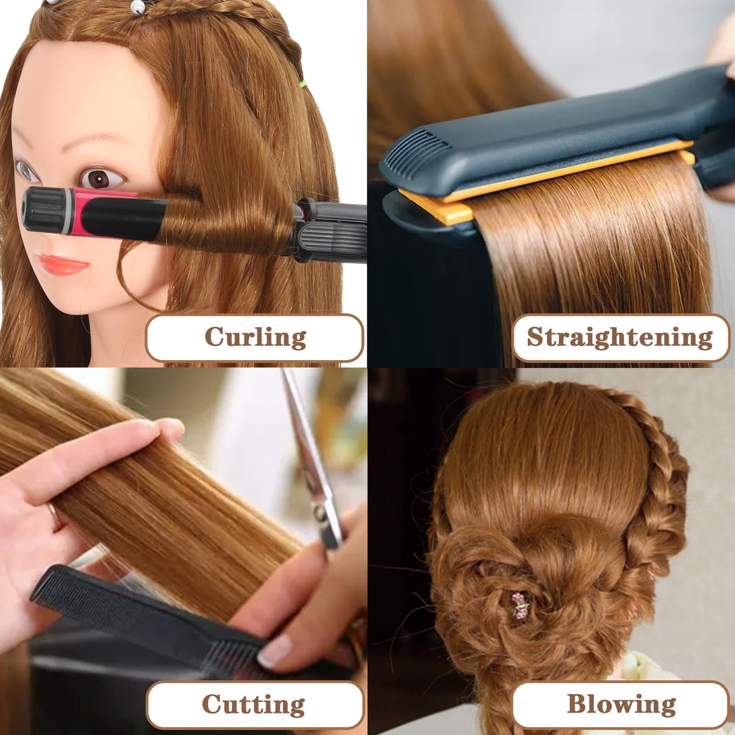 Black ZOMOI Mannequin Head with 80% Real Human Hair 26''-28"Cosmetology Mannequin Doll Head to Practice Hair Styles Hairdresser Practice Braiding Head(27# Light Brown)