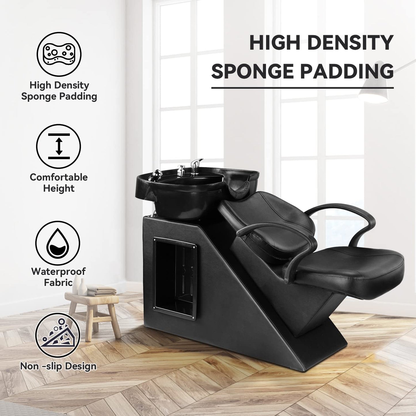 White Smoke Ainfox Shampoo Barber Backwash Chair, ABS Plastic Shampoo Bowl Sink Chair for Spa Beauty Salon (Black)
