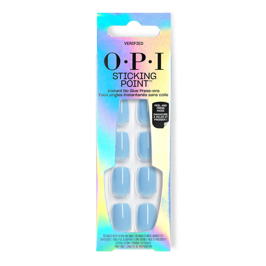 Seashell OPI Sticking Point Verified | Short Squoval Opaque Cool Blue Instant No Glue Press On Nails | 30 Count with Adhesive Tabs | Damage-Free Wear | Spring 2026