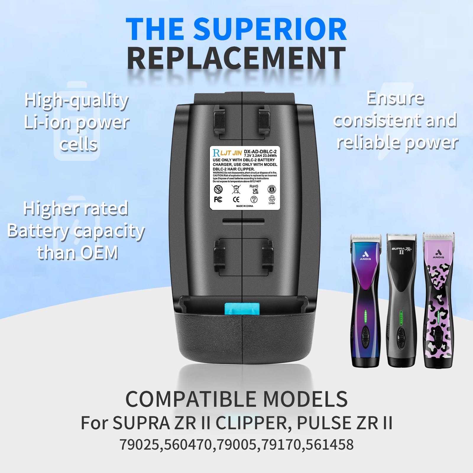 Lavender RLJT JIN DBLC-2 Battery Replacement for Andis Supra ZR II and Pulse ZR II Cordless Clippers Fits for 79025 79170 79005 560470 561458 Models Long Lasting High Capacity