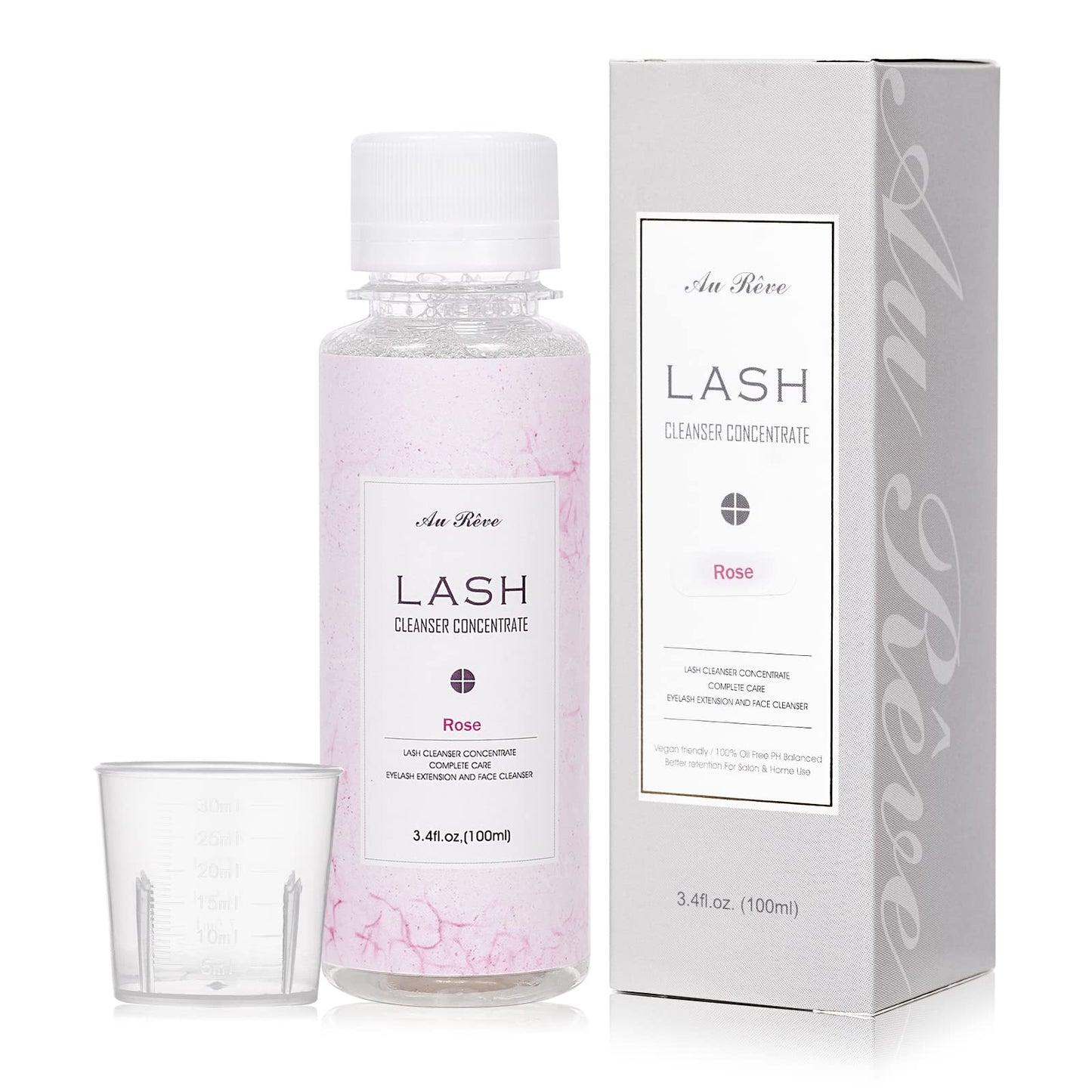 White Smoke AuReve Eyelash Cleanser Concentrate 100ml Lash Extension Shampoo Oil-Free Eyelash Extension Shampoo with Salon Home Care -Makes 20 Bottles 60ml Lash Shampoo, Rose