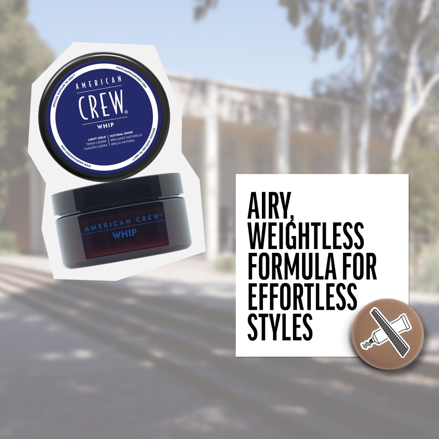Light Slate Gray American Crew Men's Whip Styling Cream, Like Hair Gel with Light Hold & Natural Shine, 3 oz