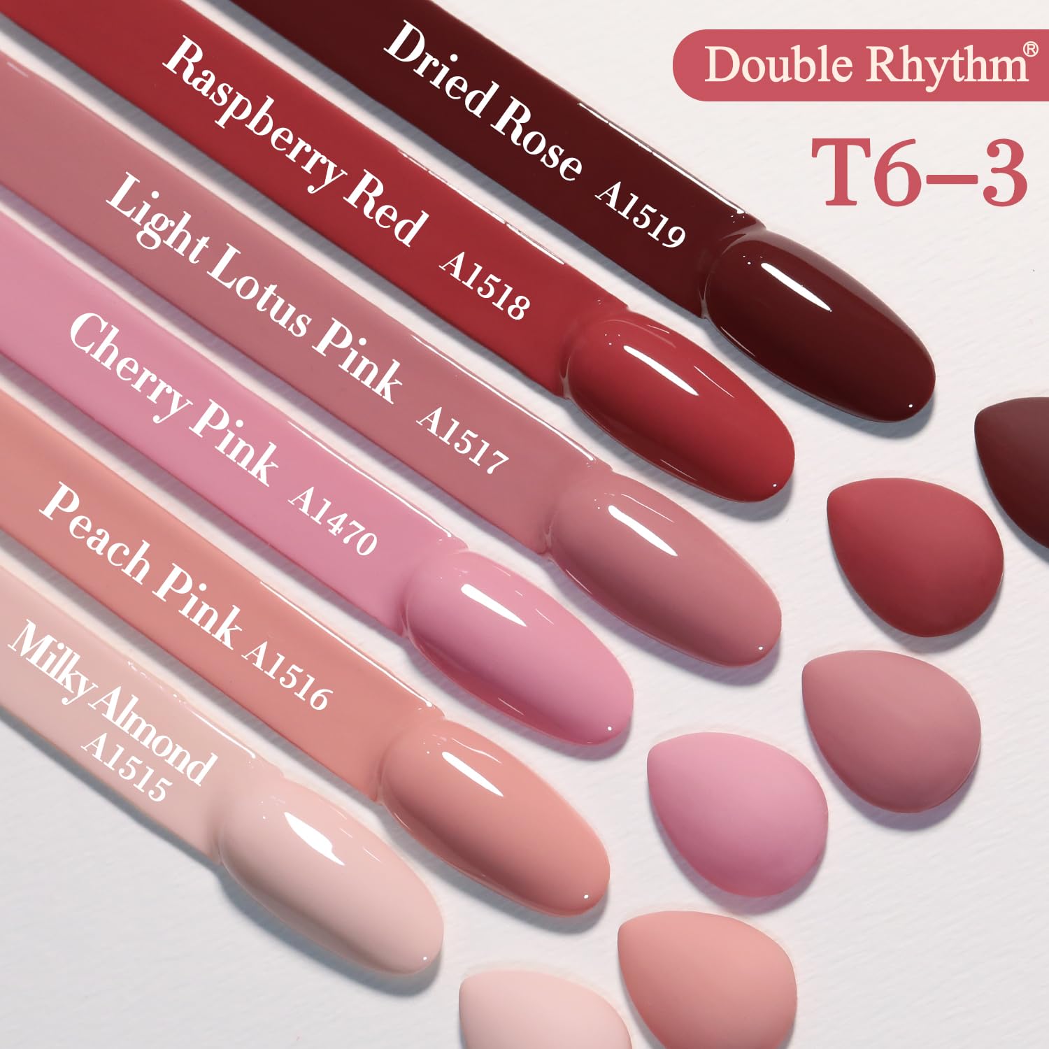 Misty Rose Double Rhythm 6 Pcs 15 ML Gel Polish Set Same Color Same Bottle Soak Off Gel Polish Kit Nail Art Manicure Salon DIY at Home for Women (Burgundy Red Nude Pink Purple Beige-T6-3)