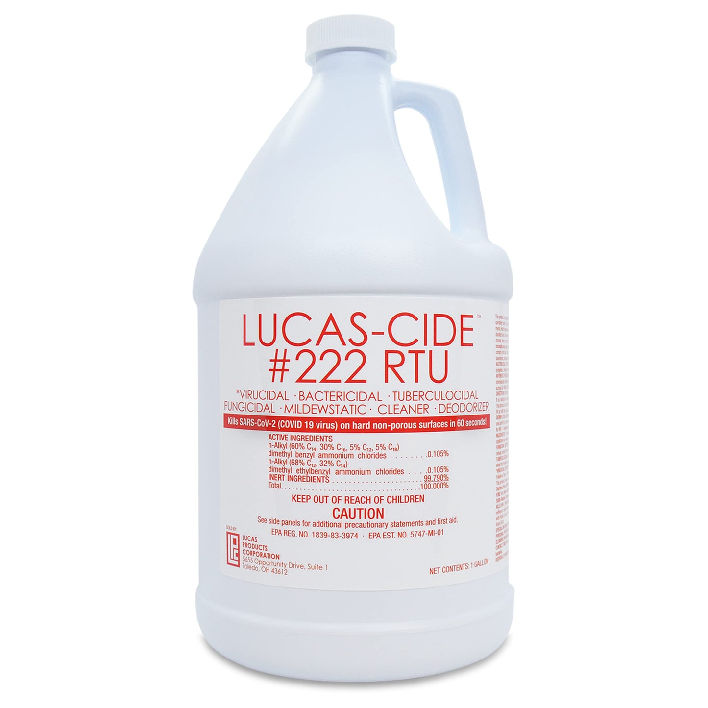 White Smoke LUCAS-CIDE #222 RTU Hospital-Grade Salon and Spa 60 Second Disinfectant 1 Gallon