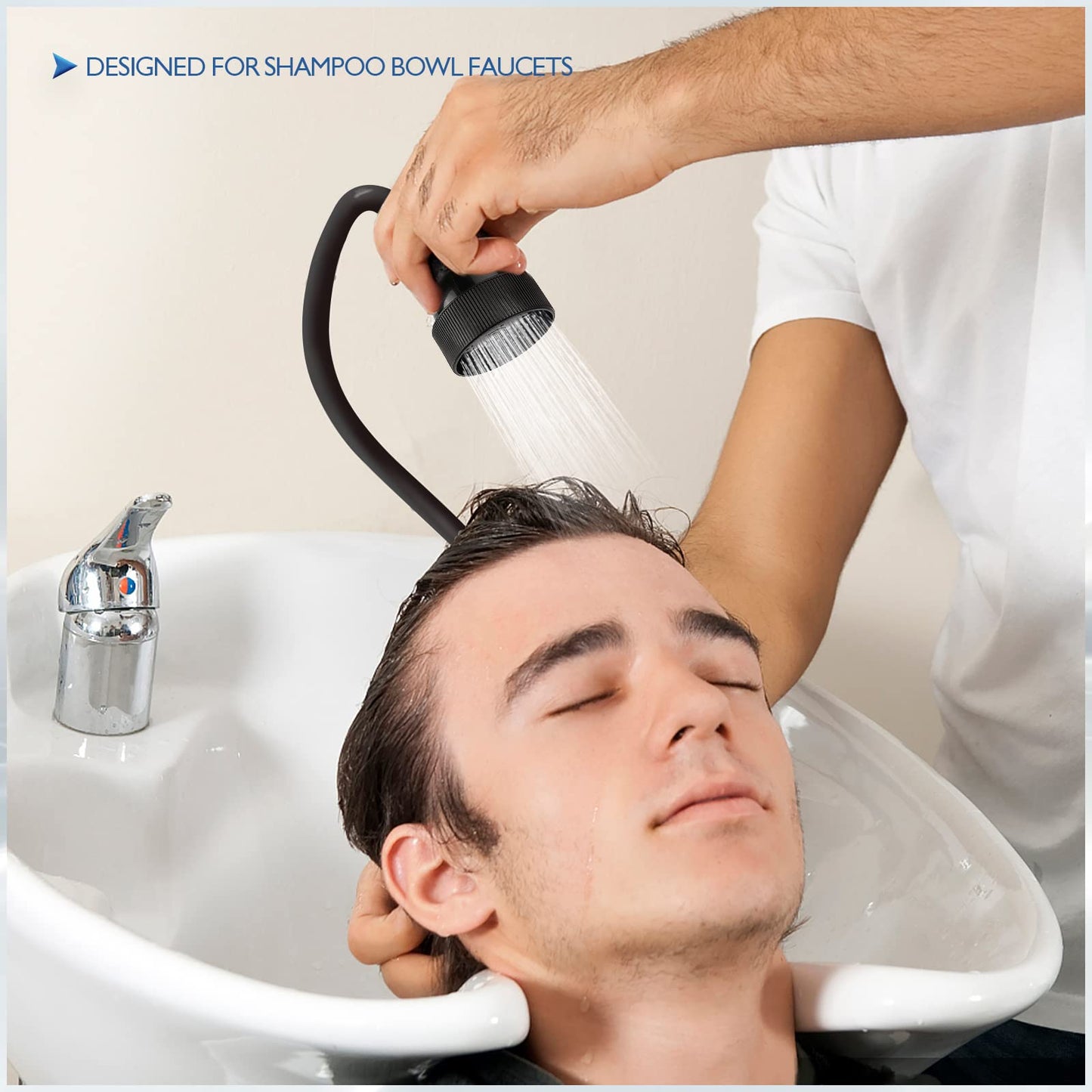 Antique White LukLoy UPC Certified Salon Shampoo Bowl Sprayer Head with Black Rubber Hose, Professional Salon Sink Replacement Part for Salon Barber Shop Spa, 1/4" Thread