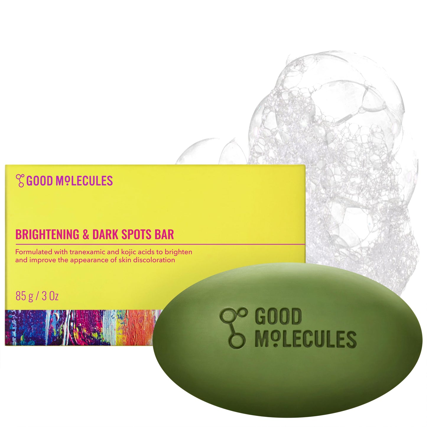 White Smoke Good Molecules Brightening & Dark Spots Bar - Soap Free Face and Body Bar - Tranexamic, Kojic Acids and Niacinamide to Target Dark Spots - Skin Care