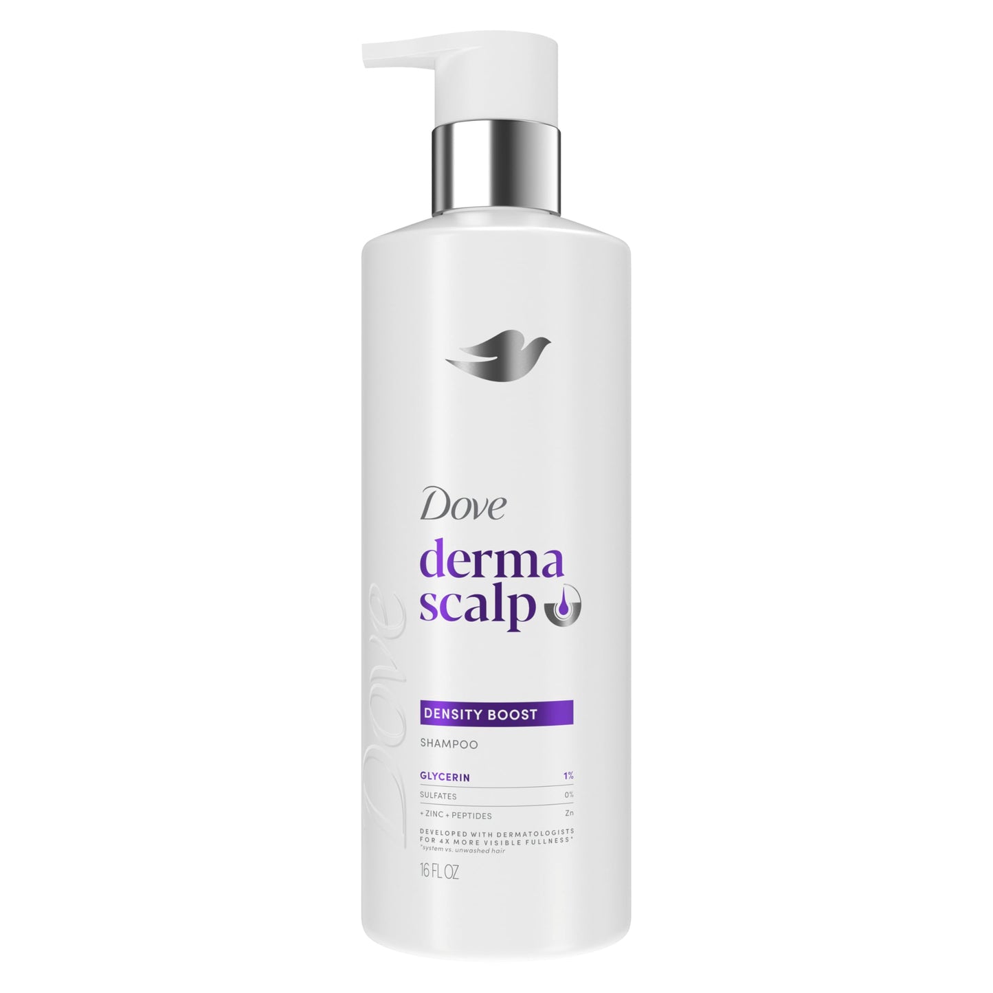 Lavender Dove Derma Scalp Density Boost Shampoo 1 ct With Glycerin, Sulfates And Zinc + Peptides For Hair Loss And Breakage 16 oz