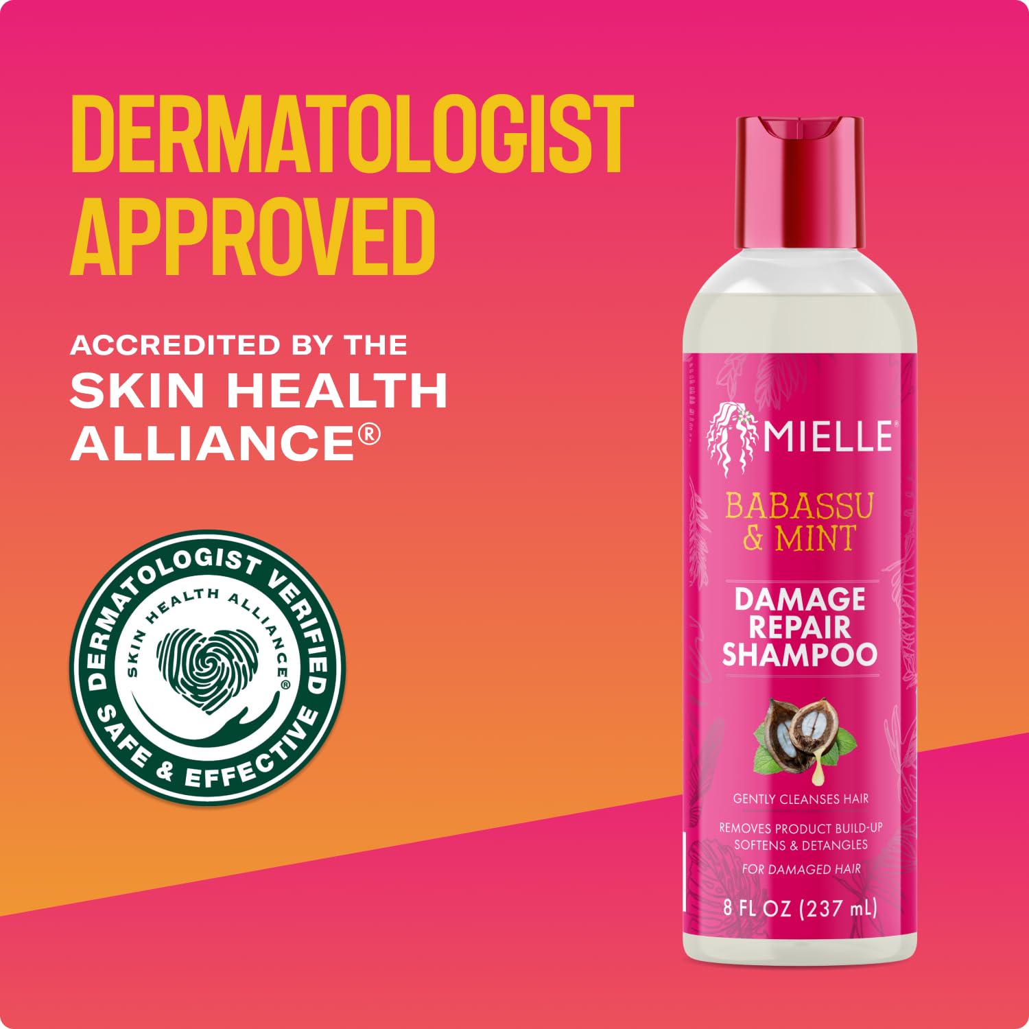 Tomato Mielle Organics Babassu & Mint Damage Repair Hair Shampoo - Hydrating Shampoo & Scalp Build-Up Remover - Gently Cleanses & Preps for Repair (8 fl oz)