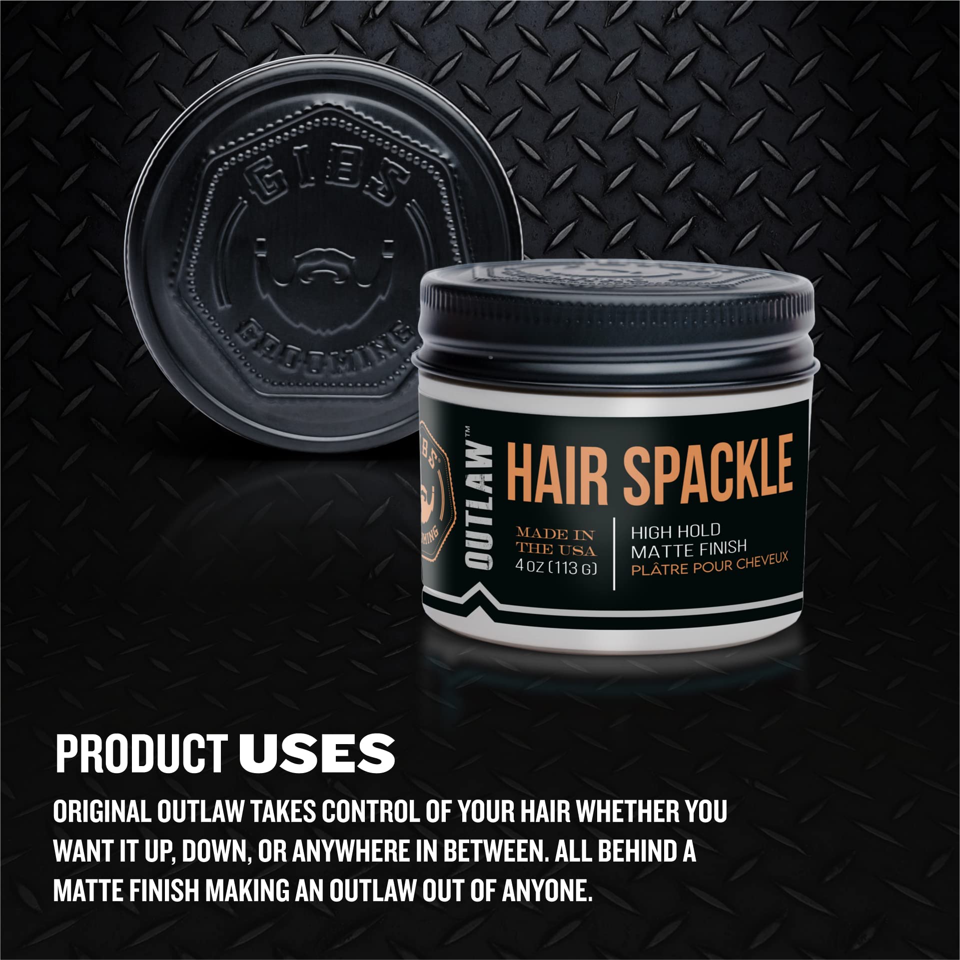 Black GIBS Grooming Outlaw Hair Spackle (4 oz) High Hold - Matte Finish - Pomade/Hair Clay for Men - Holy Basil & Hops Blend - Dark Plum, Clove & Black Currant Fragrance - Scalp Moisturizer - Made in USA