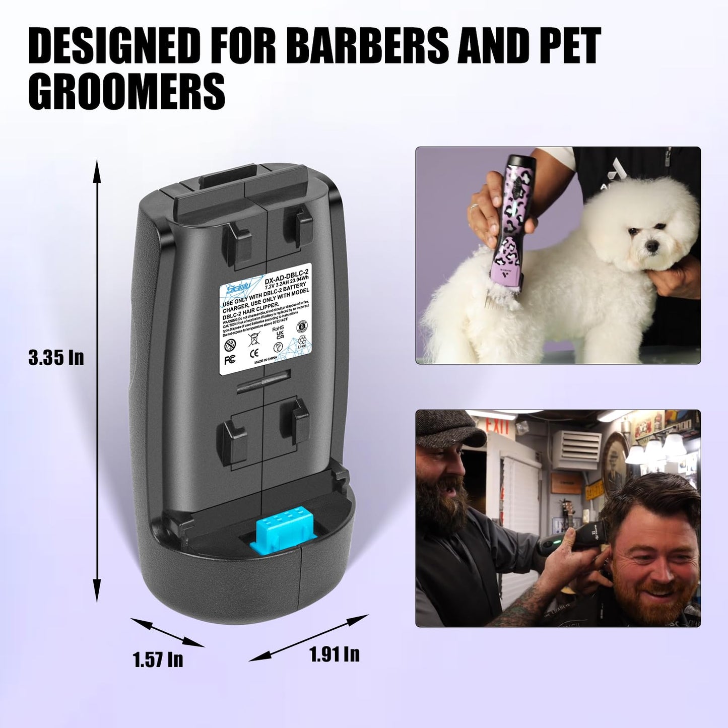 Lavender DBLC-2 Battery Replacement for Andis Supra ZR II & Pulse ZR II 5-Speed Cordless Clippers -Compatible with 79025 79170 79005 561458 Models-Upgraded long-lasting li-ion(3.5H Use) Fits Original Charger