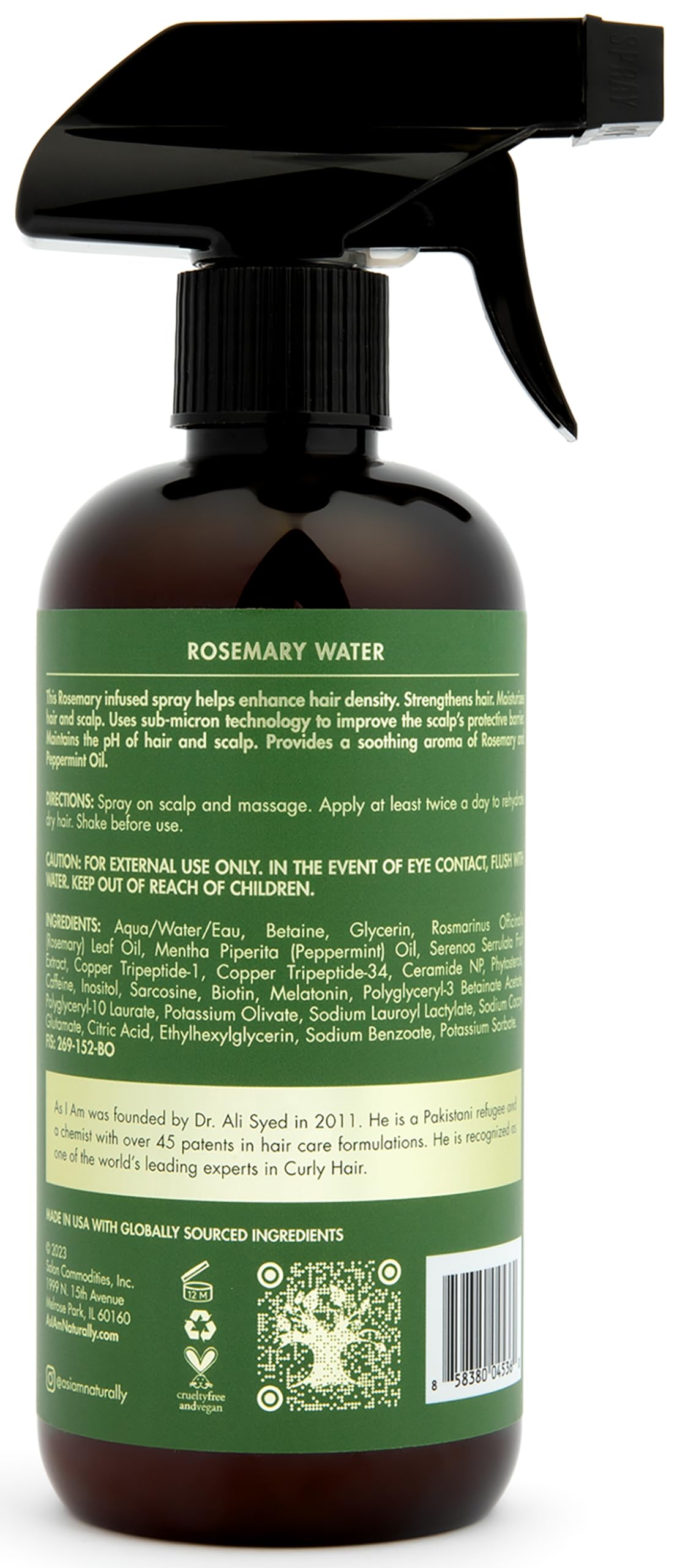 White Smoke As I Am Rosemary Water 16 oz - Scalp Treatment for Hair Density - with Biotin & Saw Palmetto