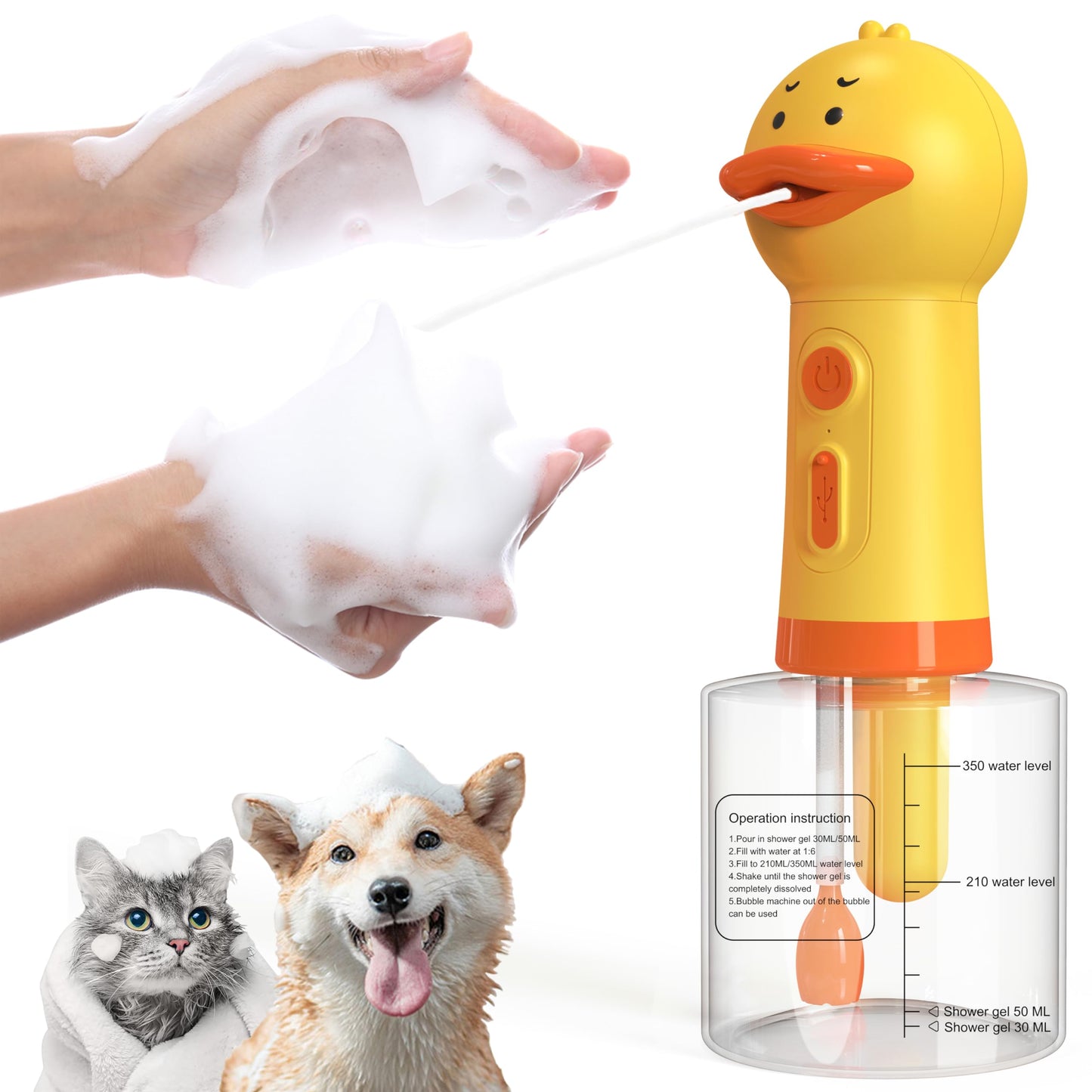 White Smoke Electric Dog Shampoo Dispenser Dog Shampoo Sprayer Duck Shampoo Foamer for Pet, Foaming Soap Dispenser for Bathtub, Kitchen Sink Cleaning