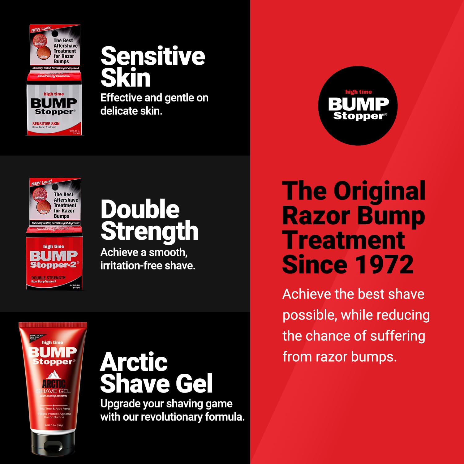 Black High Time Bump Stopper 2 Double Strength Ingrown Hair Cream for Face and Body | Aftershave Lotion for Men and Women | Razor Bump Balm | 0.5 OZ (2 Pack)