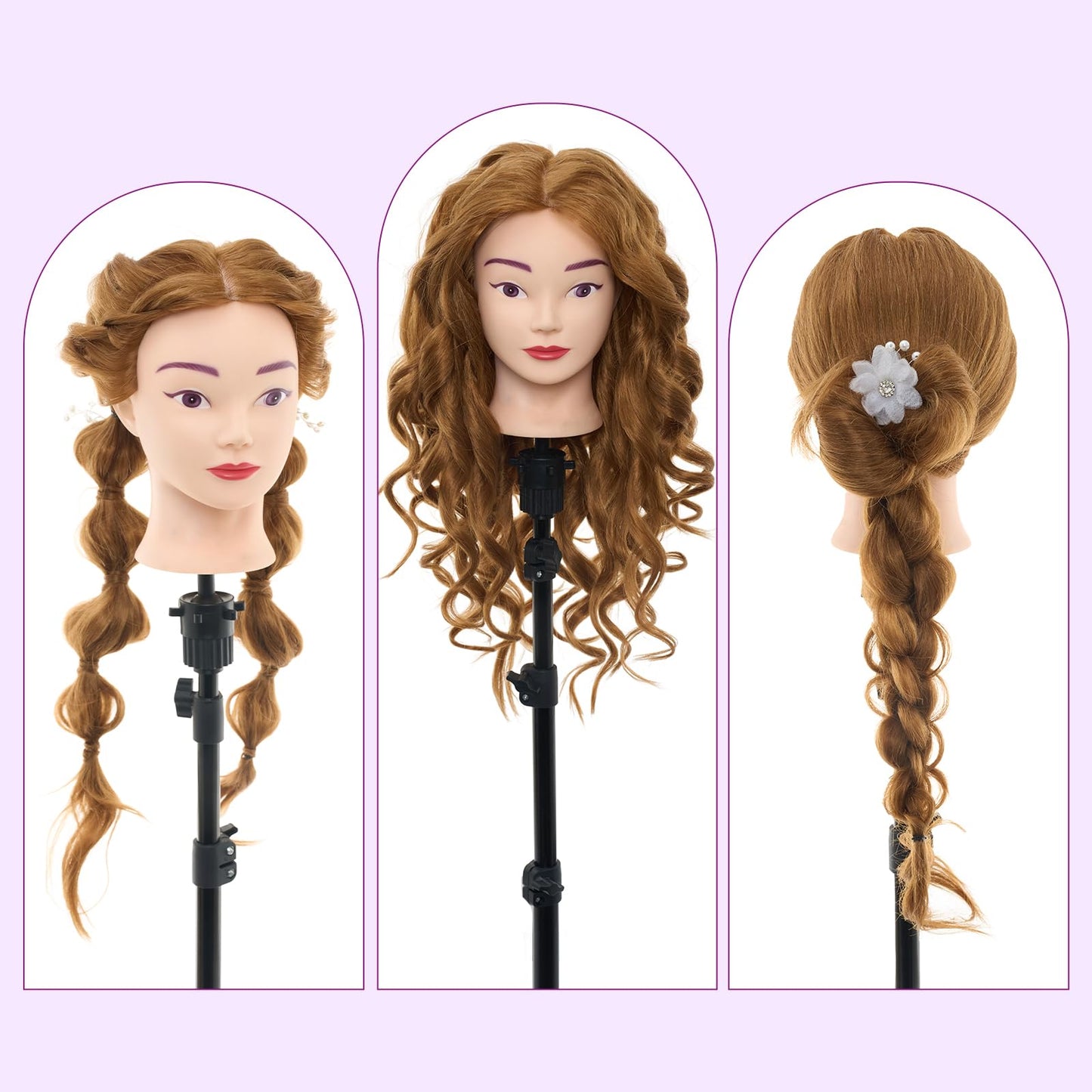 White Smoke 28" Mannequin Head with 80% Human Hair - Cosmetology Manikin Doll Head for Hair Styling, Training Practice Braiding Head with Table Clamp,DIY Hair Styling Set Suitable for Hair Extensions #27