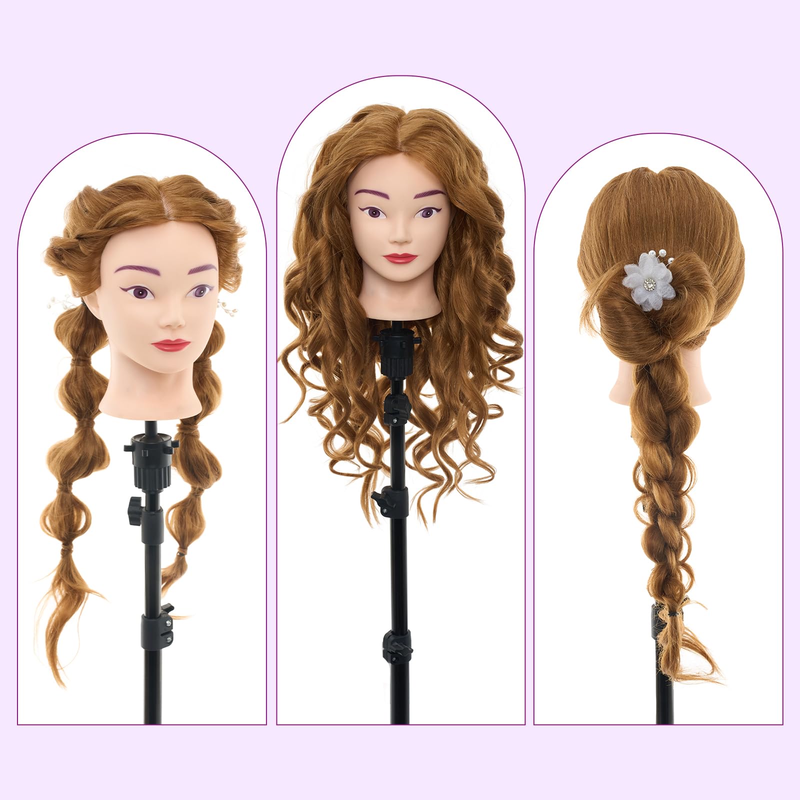 White Smoke 28" Mannequin Head with 80% Human Hair - Cosmetology Manikin Doll Head for Hair Styling, Training Practice Braiding Head with Table Clamp,DIY Hair Styling Set Suitable for Hair Extensions #27
