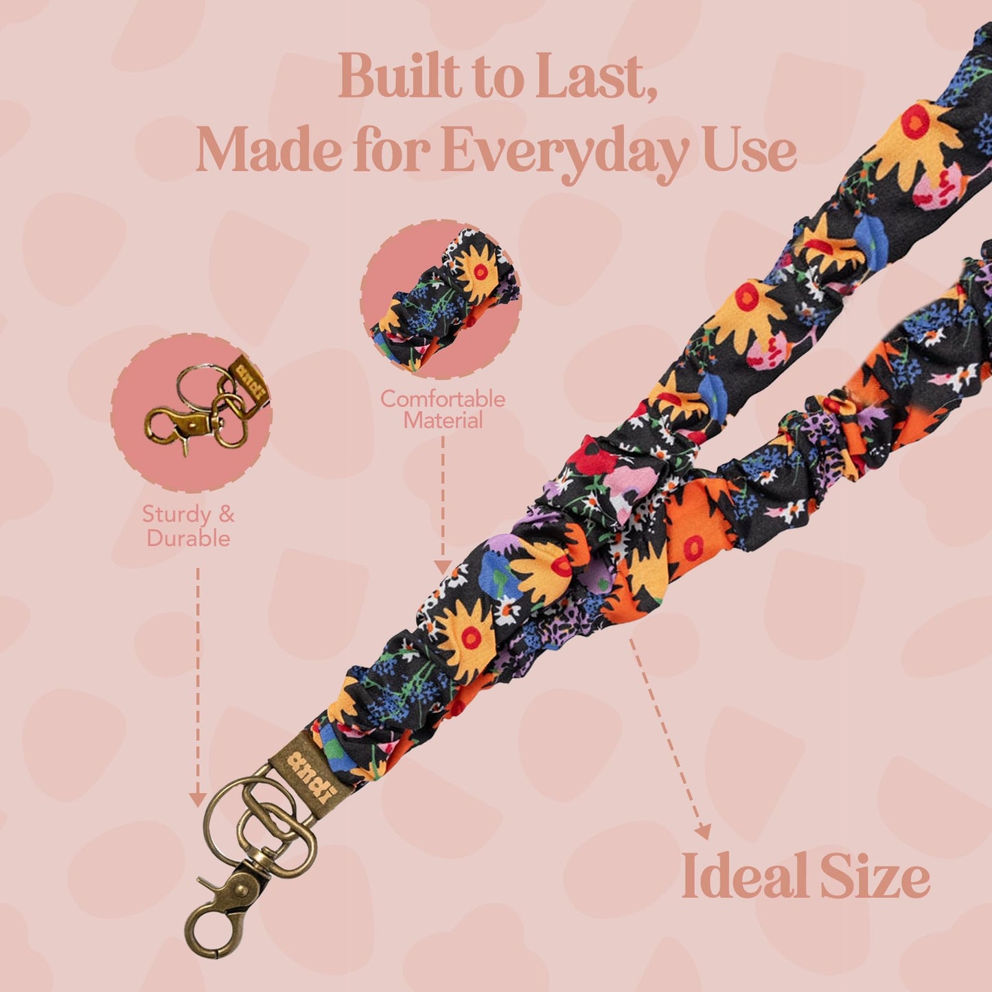 Thistle ANDI Neck Lanyard For Women - Scrunchie Cute Lanyard for Keys, Id Card Holder, Wallet - Aesthetic Long Lanyard (Groovy Bright Floral)