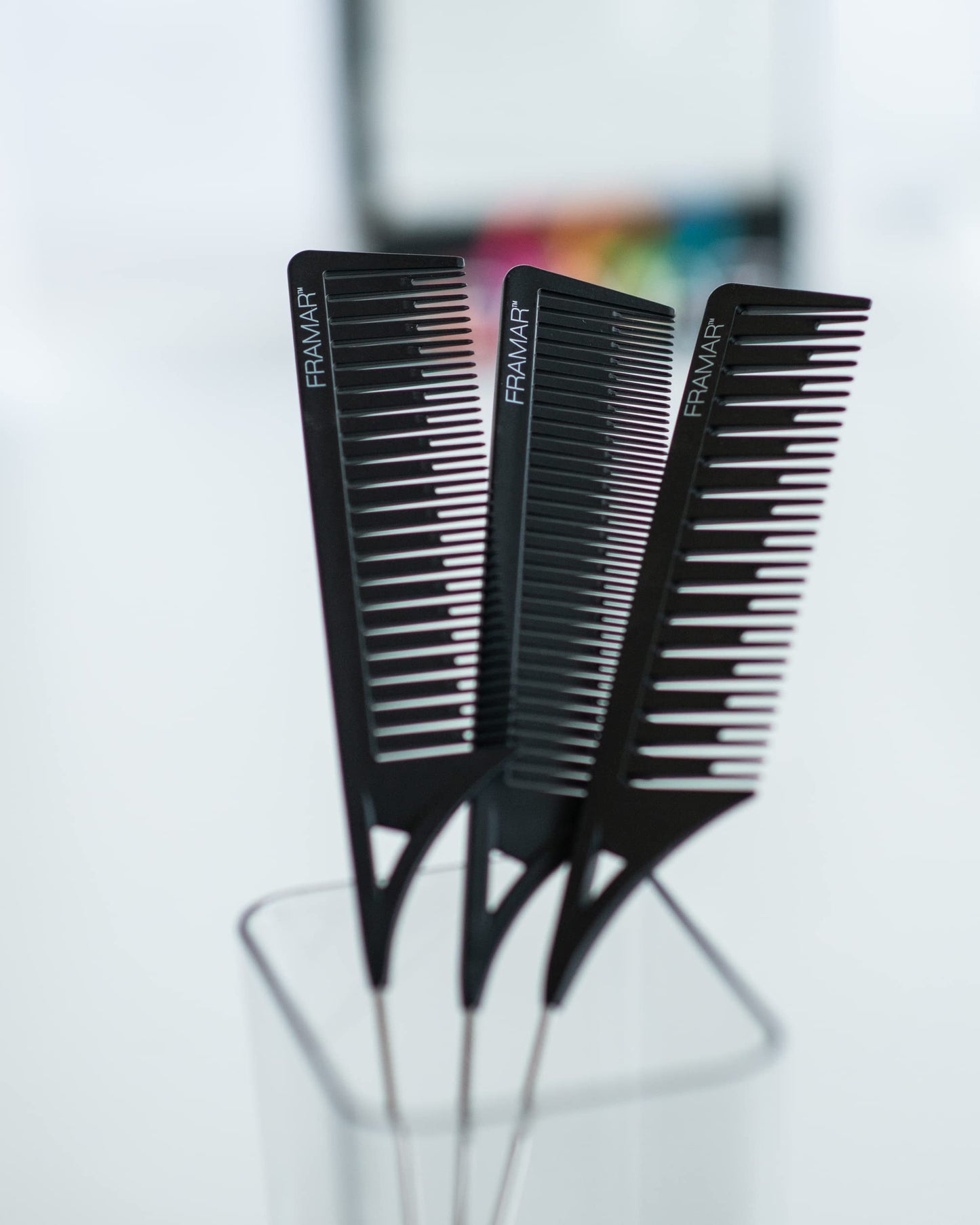 Lavender FRAMAR Dreamweaver Highlight Comb Set - Professional Highlighting Comb With Parting Tip, Foiling Combs For Highlighting, Highlight Combs For Highlighting – 3 Pack Black