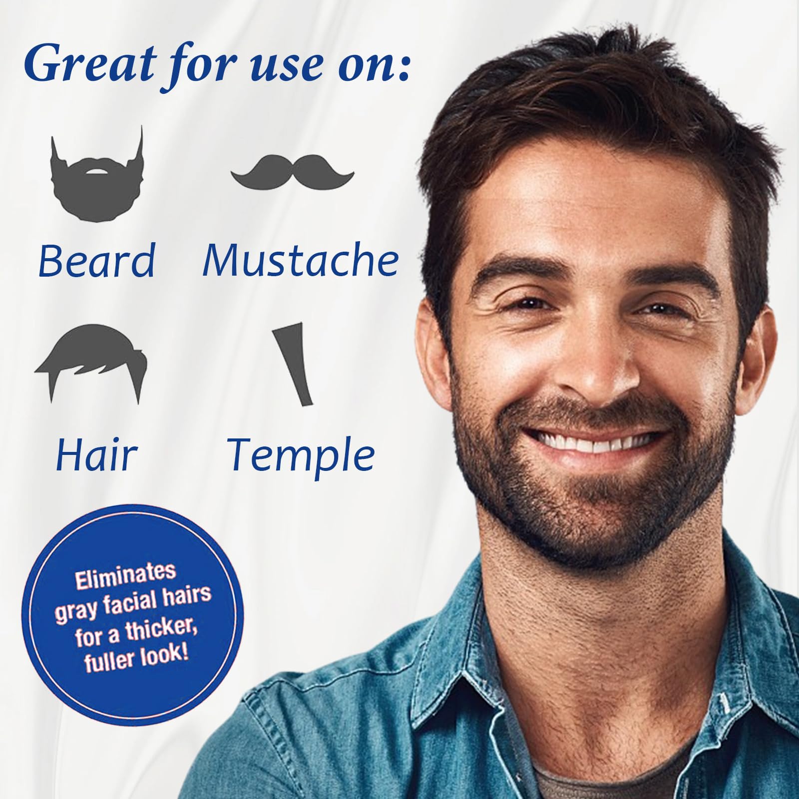 White Smoke Men's Long-Lasting Black Hair Dye & Root Touch Up for Gray Coverage - 5 Minute Natural Beard & Mustache Coloring Shampoo 3-in-1