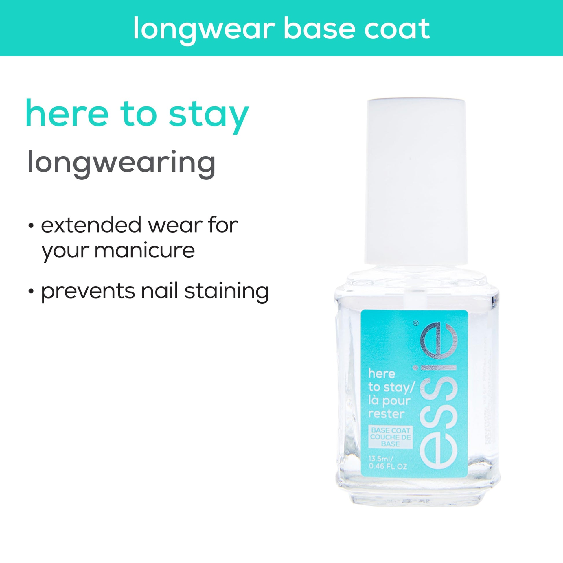 White Smoke essie salon quality nail care, vegan formula, clear base coat, Here To Stay, 0.46 fl oz