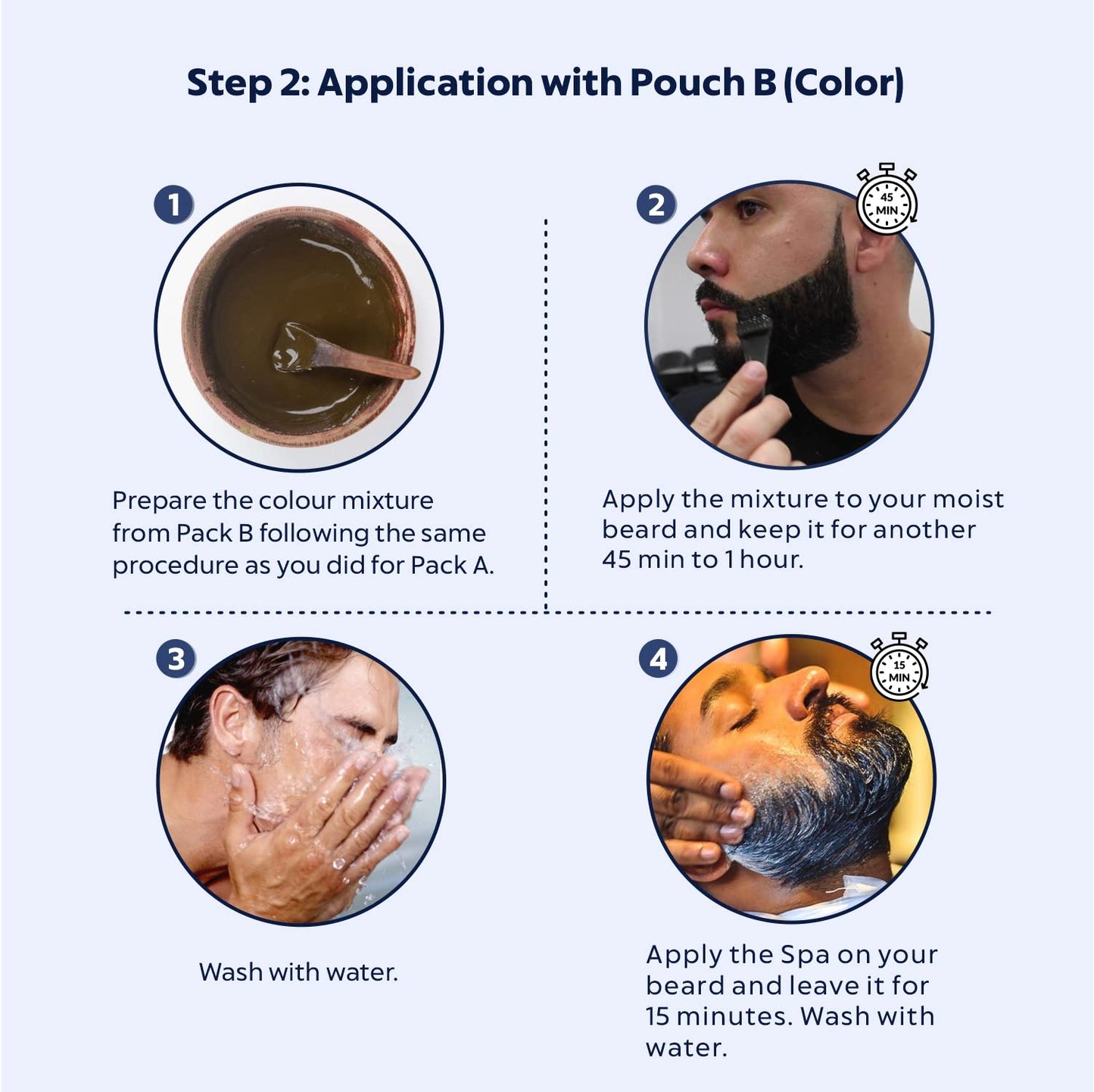 Lavender Indus Valley 100% botanical Hypo Allergic Beard Color for Men, Men's Natural Beard Hair Coloring Kit, Amonia & PPD Free Made up of 8 Organic Ingredients, Vegan Free (100g+ 15ml)(Black)