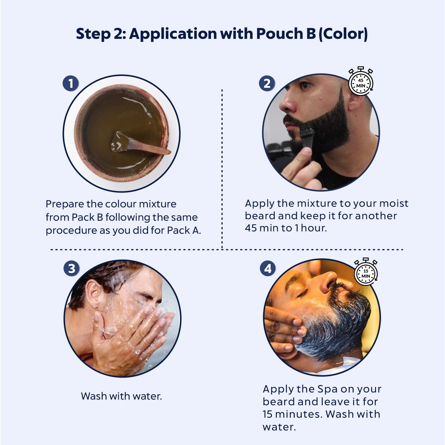Lavender Indus Valley 100% botanical Hypo Allergic Beard Color for Men, Men's Natural Beard Hair Coloring Kit, Amonia & PPD Free Made up of 8 Organic Ingredients, Vegan Free (100g+ 15ml)(Black)